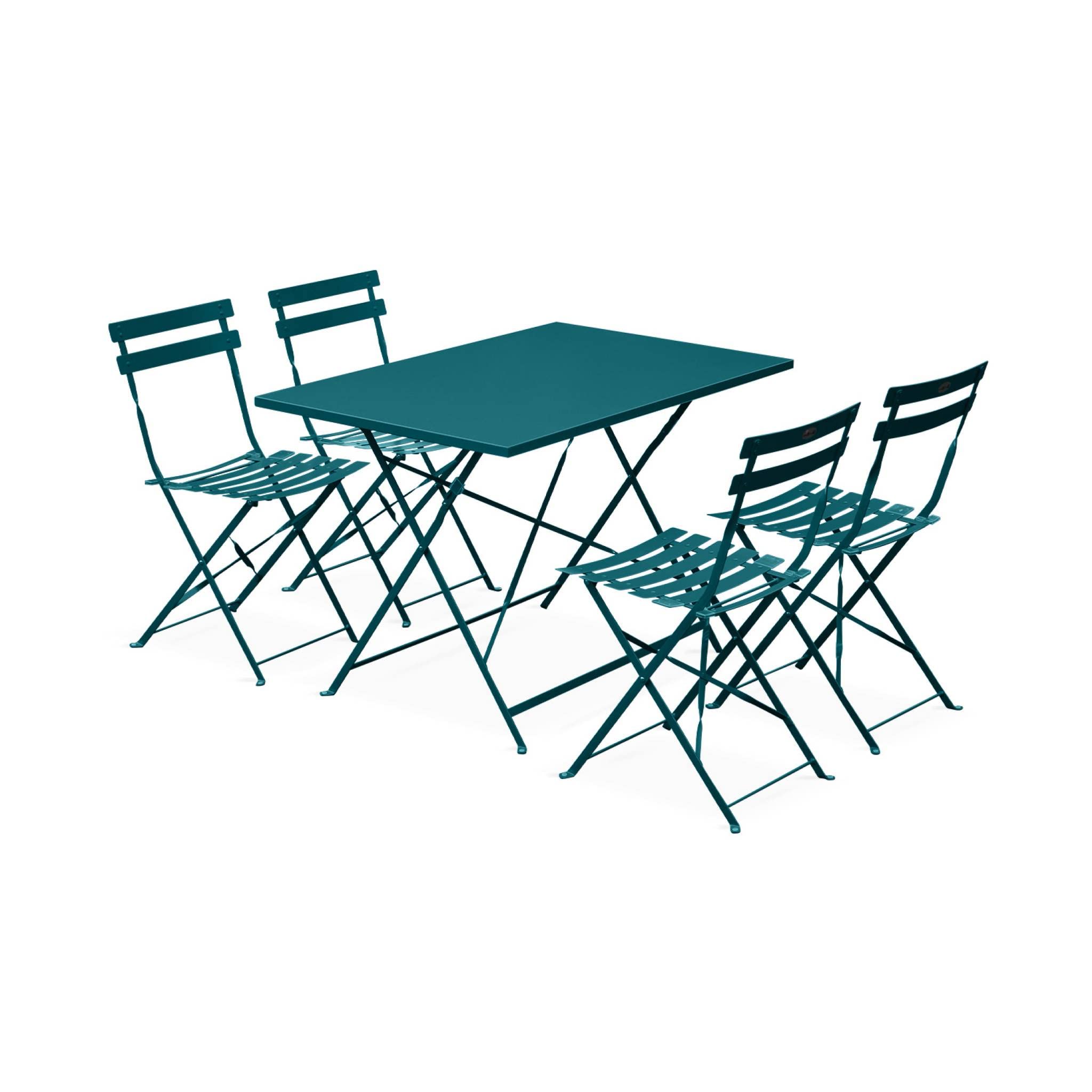 Alice's Garden Set Tavolo da Giardino Pieghevole in Acciaio con 4 sedie, 110cm Blu - 110x70x71 cm