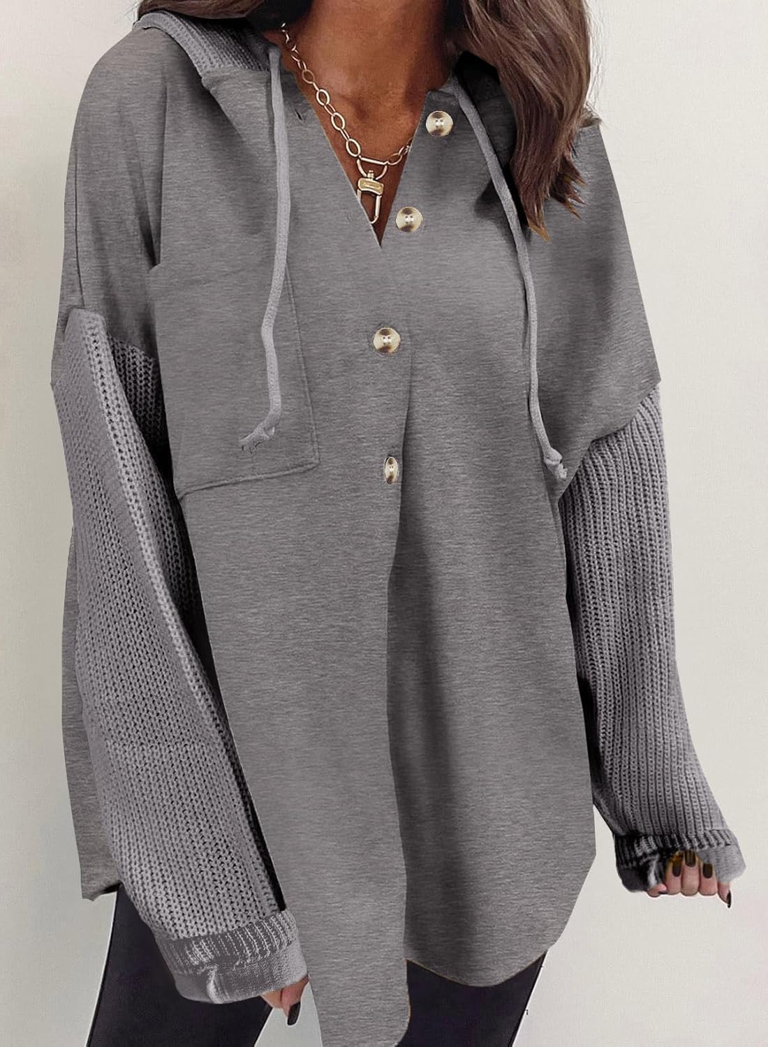SHEWIN Oversized Sweatshirt for Women Loose Fit Casual Long Sleeve Button Hooded Sweatshirts Hoodies with Pocket - Image 2