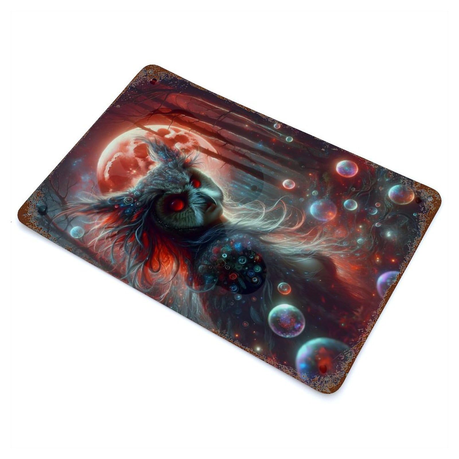 Mystical Owl Woman in Forest Rusty Metal Tin Sign 11.8"x7.9", for Basement, Hobby Room And Garage Decor, Retro Wall Decor