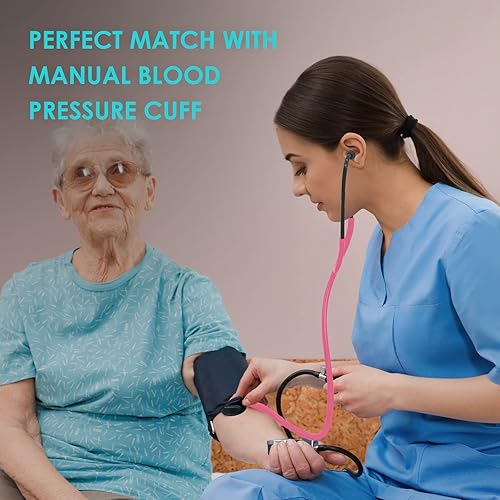 Miniatura 5 de Clairre Estetoscopio rosa para enfermeras, médicos y estudiantes de la escuela de enfermería, cabezal único para uso doméstico, suministros médicos