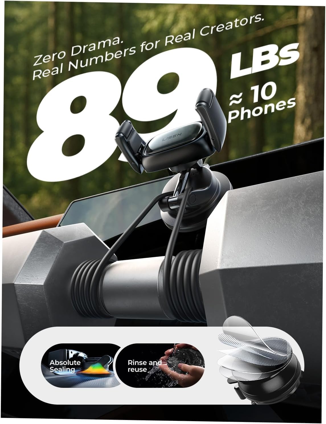LISEN Suction Phone Mount for Car, [95% Cases Friendly] Car Phone Holder Mount Vacuum Dashboard Phone Holder, Car Cell Phone Holder for iPhone 17 16 15 Pro Max Air Galaxy S26 S25 Cases, Gifts for Mom — view 2