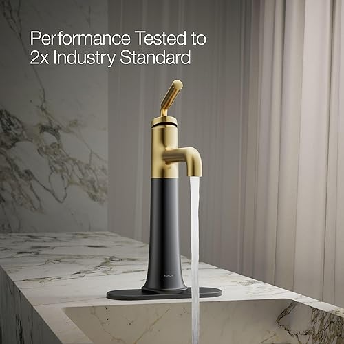 Miniatura 12 de Kohler 26437-4-BMB Tone - Grifo alto para lavabo de baño con una sola manija, 1.2 gpm, negro mate con latón moderno cepillado