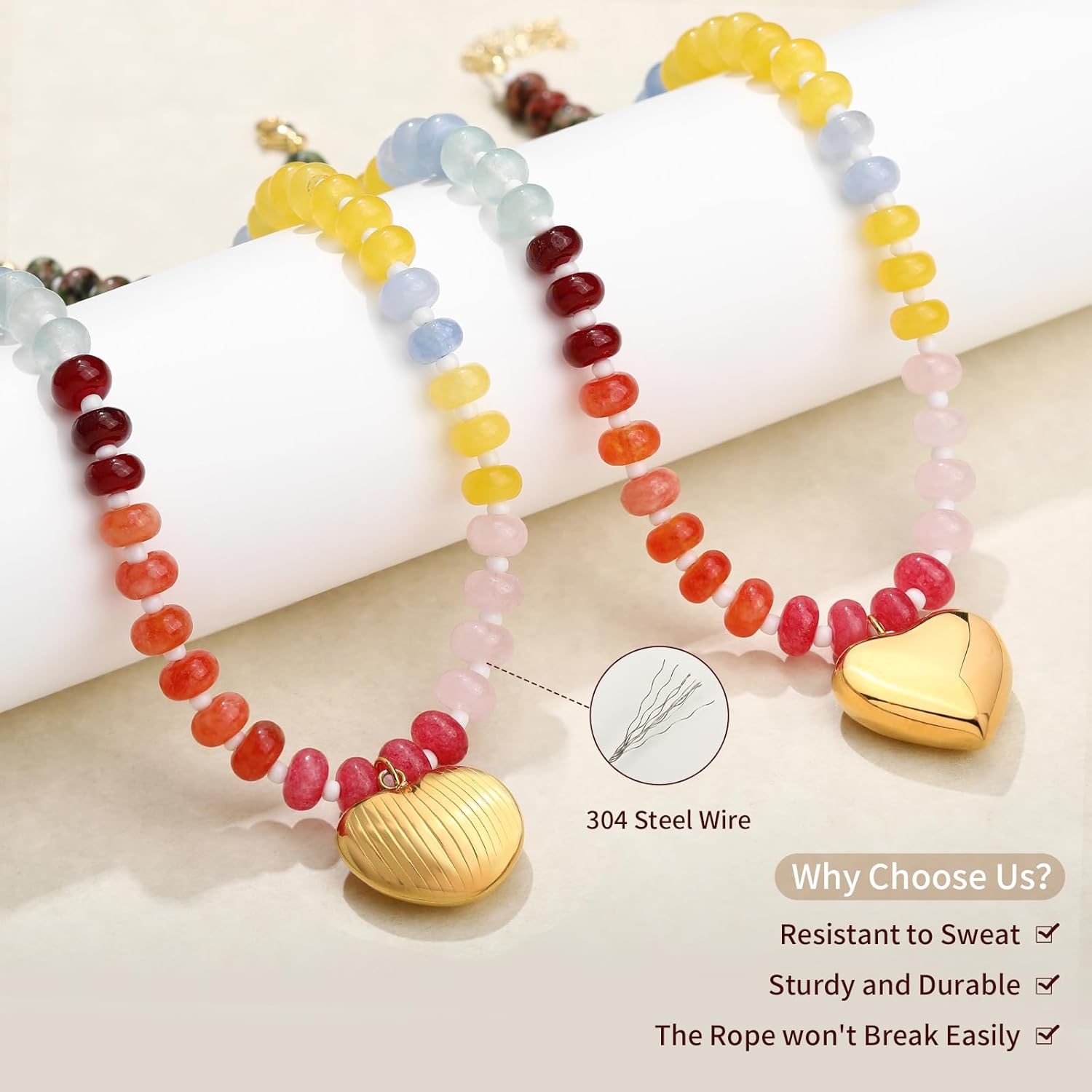 Colorful Boho Beaded Necklace for Women, Multilayer Gemstone Choker Jewelry, 18K Gold Plated Natural Stone Beach Surfer Necklace - Image 6