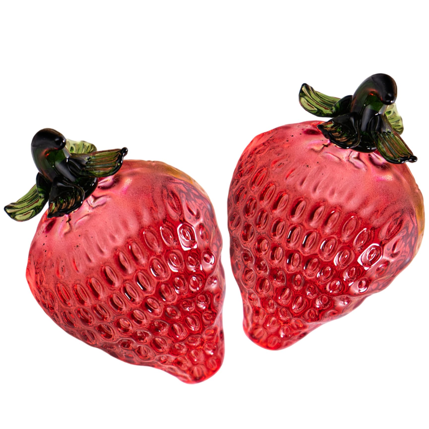 CAKEEYUM 2Pcs Glass Fruit Strawberry Shape Crystal Figurines Exquisite Fruit Decor for Home Kitchen Tabletop Centerpiece Ornaments Glass, Crystal Figurines, Collectible, Decor