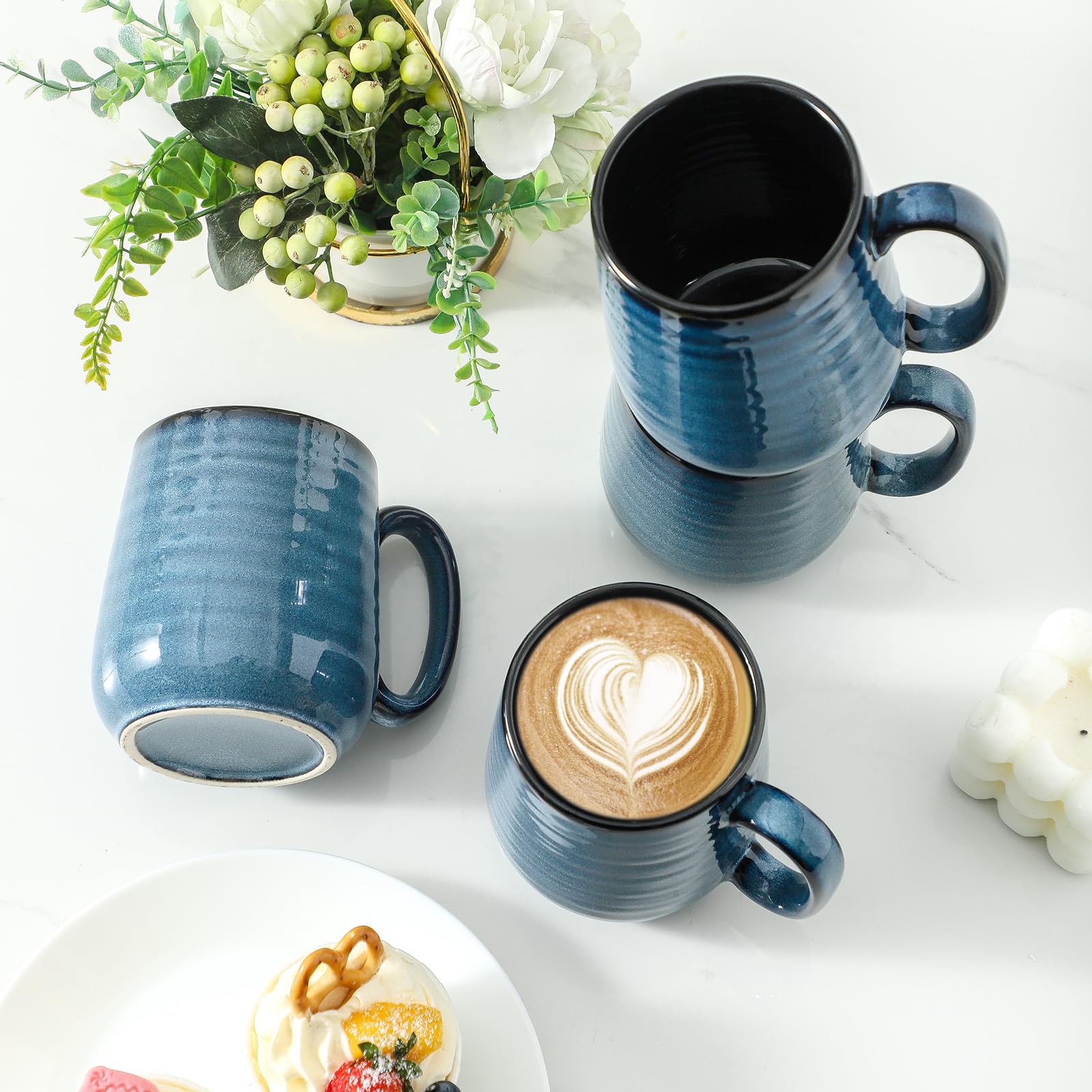 Juego de 4 tazas de café de cerámica de 15 onzas con asa grande, tazas de té grandes para bebidas calientes, yogur, capuchino, café con leche, regalo para mamá y papá, aptas para lavavajillas