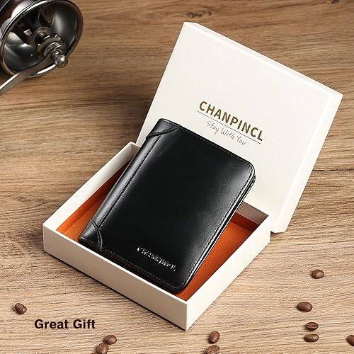 Miniatura 7 de Cartera de piel triple plegable con bloqueo RFID para hombre con 2 ventanas de identificación 2 compartimentos para efectivo 6  8 ranuras para