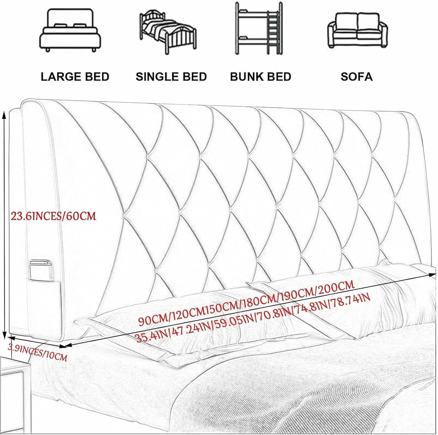 壁に取り付けられた長方形のヘッドボード読書枕、大きな読書ウェッジ枕、長方形のヘッドボードクッションベッドサイドサポートクッション大き