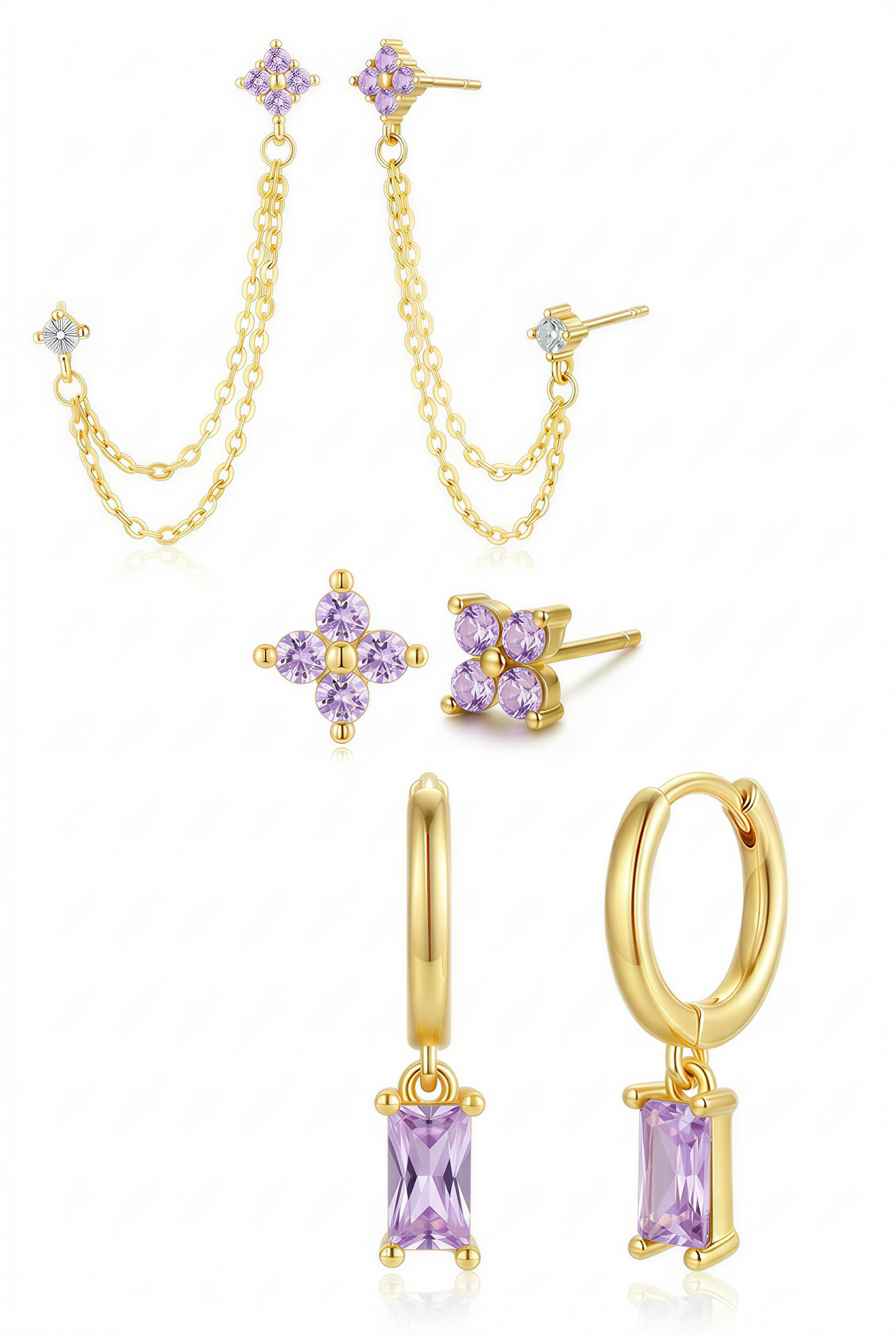 Gold Chain Stud Earrings for Women Trendy Minimalist 14K Gold Small Huggie Hoop Birthstone Earring Sets for Multiple Piercing Hypoallergenic Earring