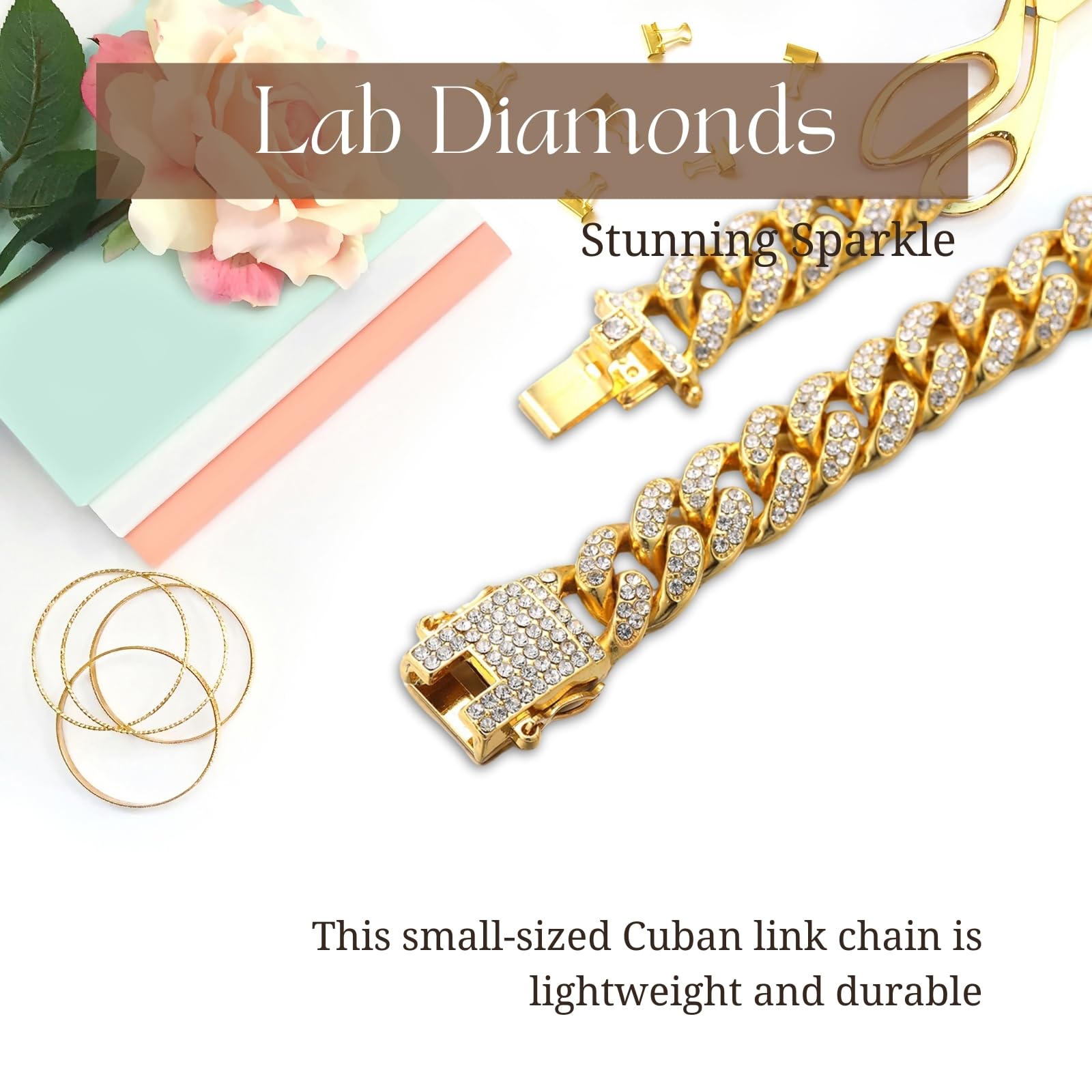 HALUKAKAH Chaîne à Maillons Cubains Bébé Tout-petit – TYCOON JUNIOR – Enfant Collier Plaqué Or 18K/Or Blanc Platine Petite Taille,Diamants de Laboratoire Sertis à Main,pour 2-5 Ans,avec Boîte Cadeau