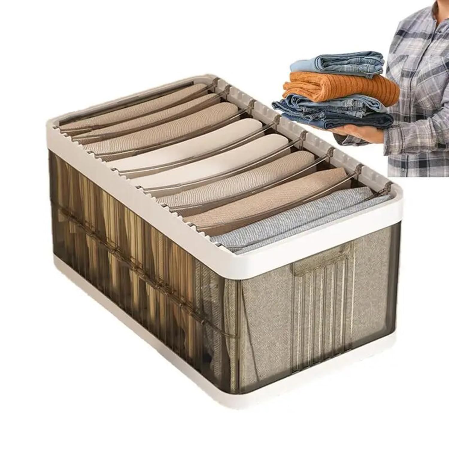 HYTTER Clear Garment Storage Boxes, Cube Organizer in Closet, See Through Translucent Plastic Storage Box, Cupboard Clothes Organiser Box Drawers for Wardrobe (9 Grid No Lid)