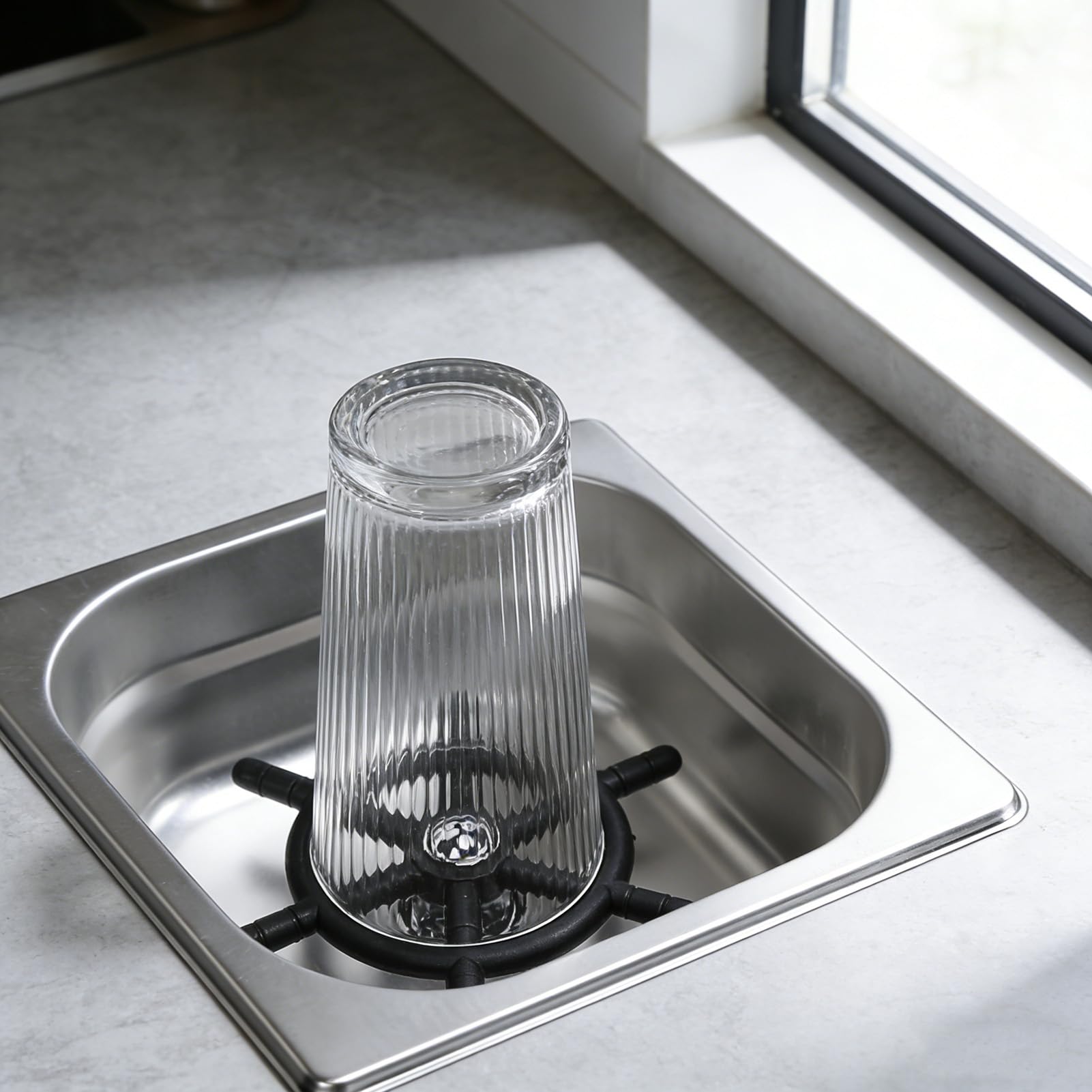 Fockety Enjuagadora de Jarras, Enjuagadora de Vidrio para Encimeras de Acero Inoxidable, Lavadora Automática de Vasos para el Hogar, Cocina, Hotel, Bar (6,9x6,4x4,7 pulgadas) (SILVER)
