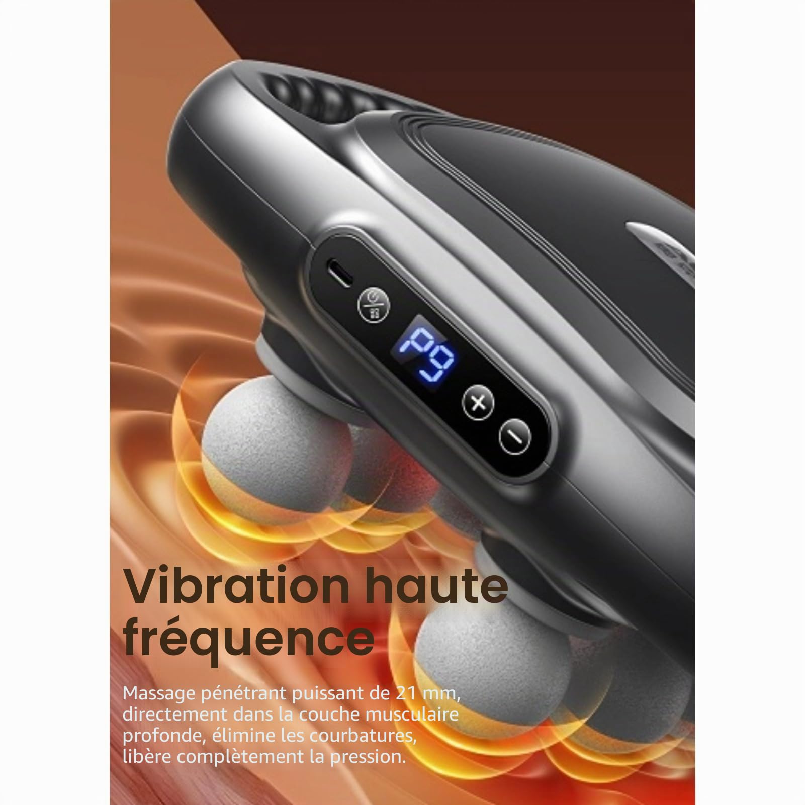Pistolet de Massage à 6 Têtes pour Tissus Profonds, Pistolet de Massage à Percussion avec 9 Niveaux et 9 Modes, Outil de Massage électrique pour le Dos, le Cou, les Jambes, (GRAY)