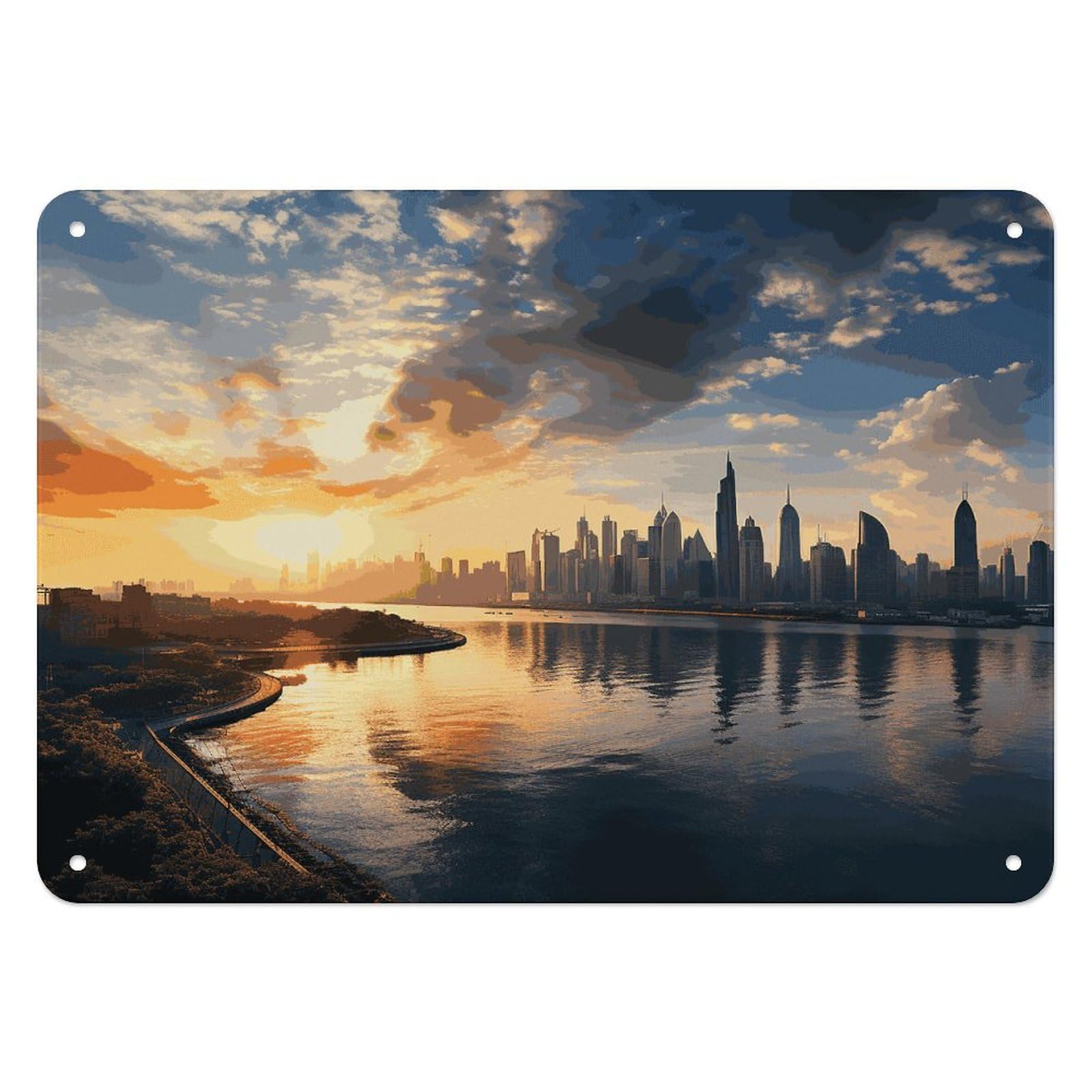 Fekiloot Style New York In The Sunset Wall Decor Iron Painting Metal Sign