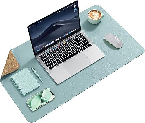 Crenovo Alfombrilla de escritorio, alfombrilla de mouse, alfombrilla de escritorio de piel sintética con corcho natural en la parte superior del