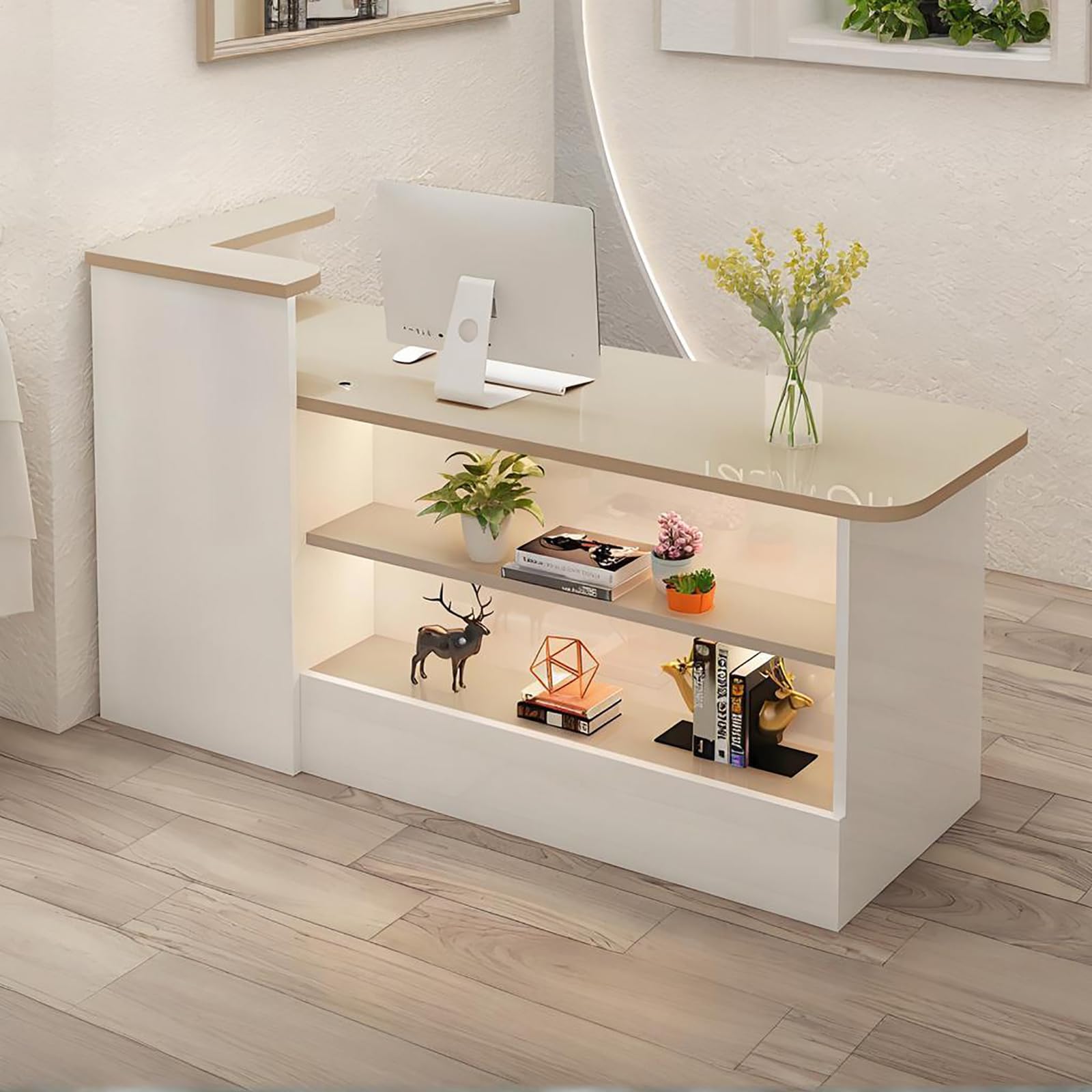 Empfangstheke Modern Kassentheke Rezeptionstheke mit Ablagefächern Holz Verkaufstheke Empfangstresen für Büro Salon Geschäft Empfangsbereich