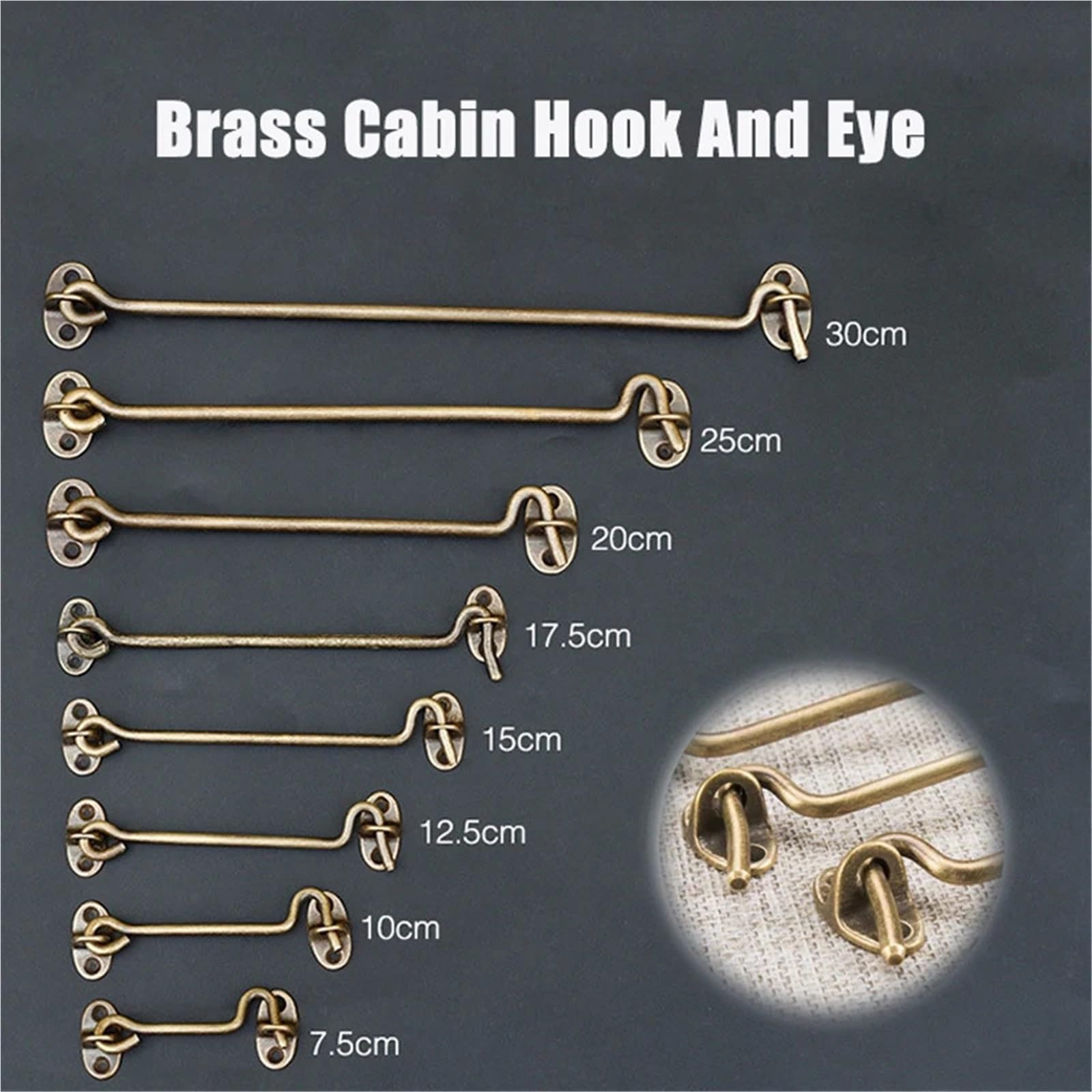 2 Stück Windhaken aus Bronze, Kabinenhaken, Messingöse, Schuppentor-Türriegel, geräuschloser Halter for Fenster- und Türverriegelung, Ösenbolzen-Haken Für Türen, Schränke(25cm)