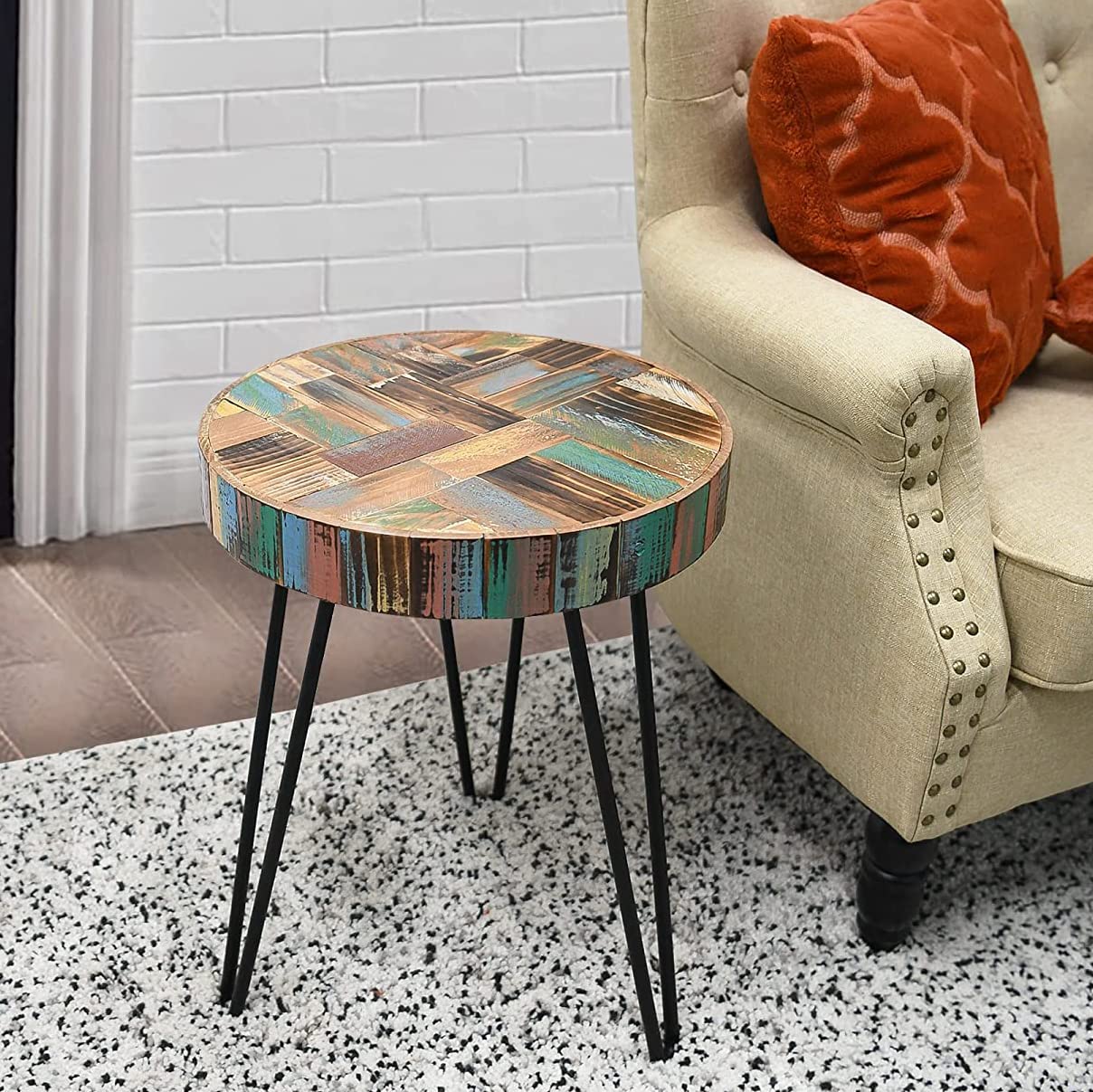 Amazon.com: Home Soft Things Round Wood End Table Reclaimed Wooden 