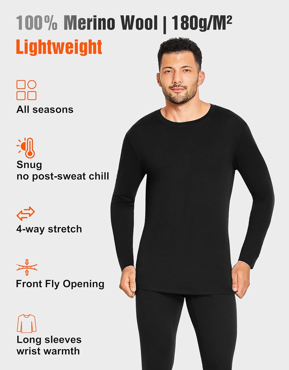 YESWEL 100% Merino Wool Base Layer Mens, Soft Thermals Underwear, Top and Bottom Set,Warm Long Johns Sets for Winter (S-2XL) - Image 4