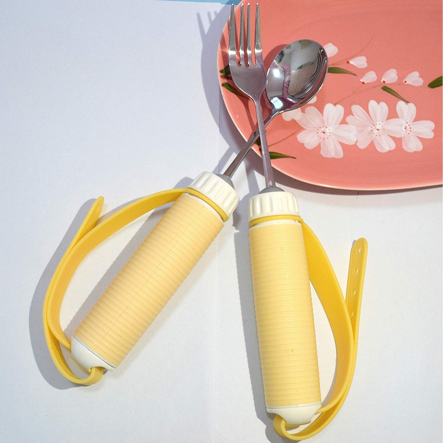 Kit de Cuchara y Tenedor Giratorio de 360 ° - Cubiertos curvos para Ancianos, Artritis, derrame Cerebral y Agarre débil - Utensilio para Comer adaptativo (Paquete de 2)