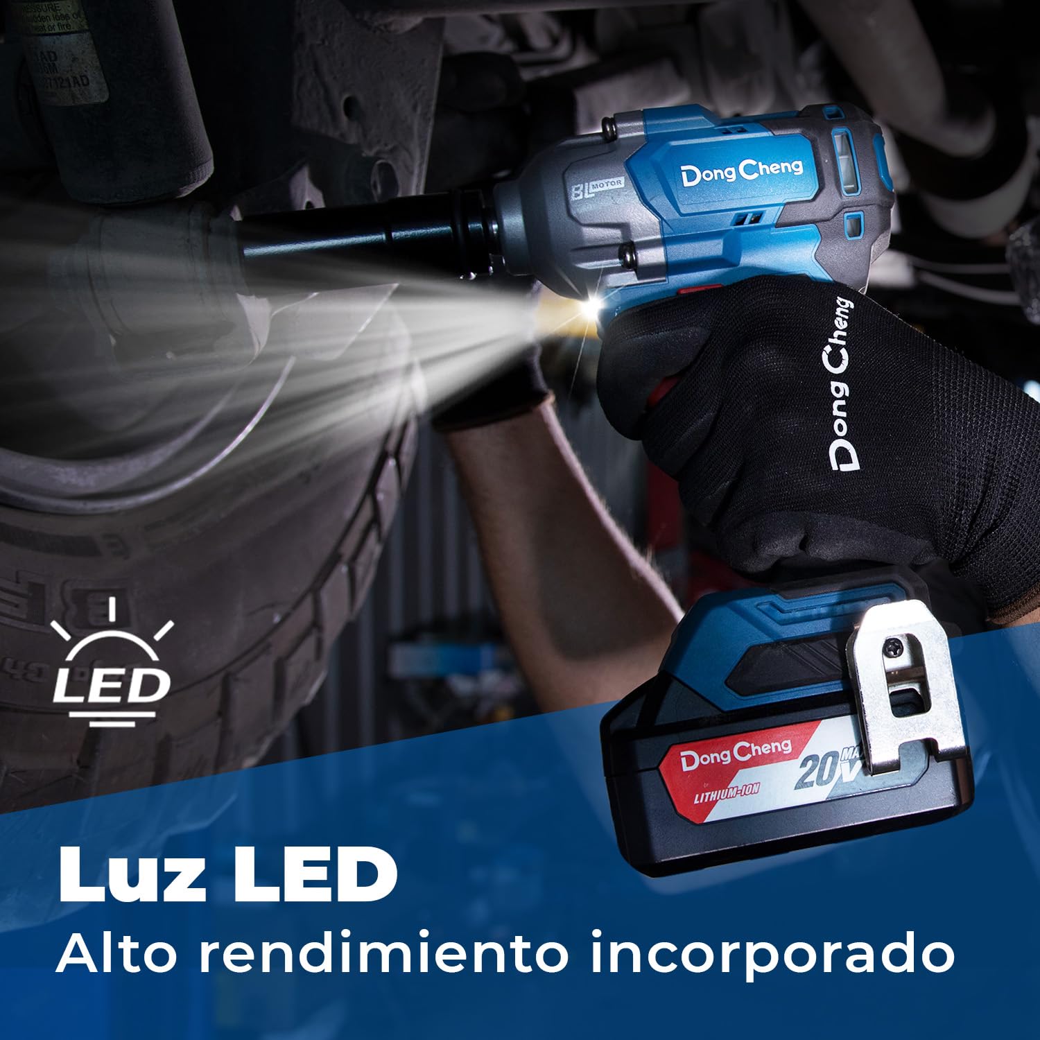 Dong Cheng Llave de Impacto Inalámbrica Brushless 18V con Batería de 4.0Ah, 488N.m alto par, 1/2", transmisión de 3 velocidades, Adecuado para automoción y bricolaje