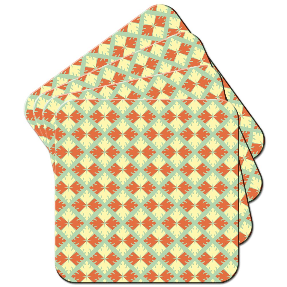 Intricate Yellow Orange Diamond Shapes Coaster/Set of 4 Coasters