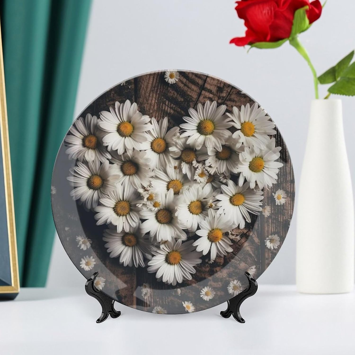 Bone China Decorative Plates Heart Shaped Shape Ceramic Decorative Plate Wall Decor with Display Stand Ceramic Ornaments for Wall Hanging Decoration