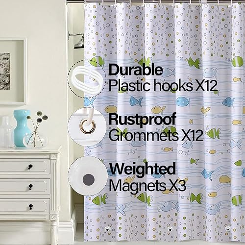 Vista 98 de Forro de plástico para ducha, forro de cortina de ducha de PEVA 4G de alta calidad con ojales inoxidables y 3 imanes pesados, cortinas de ducha