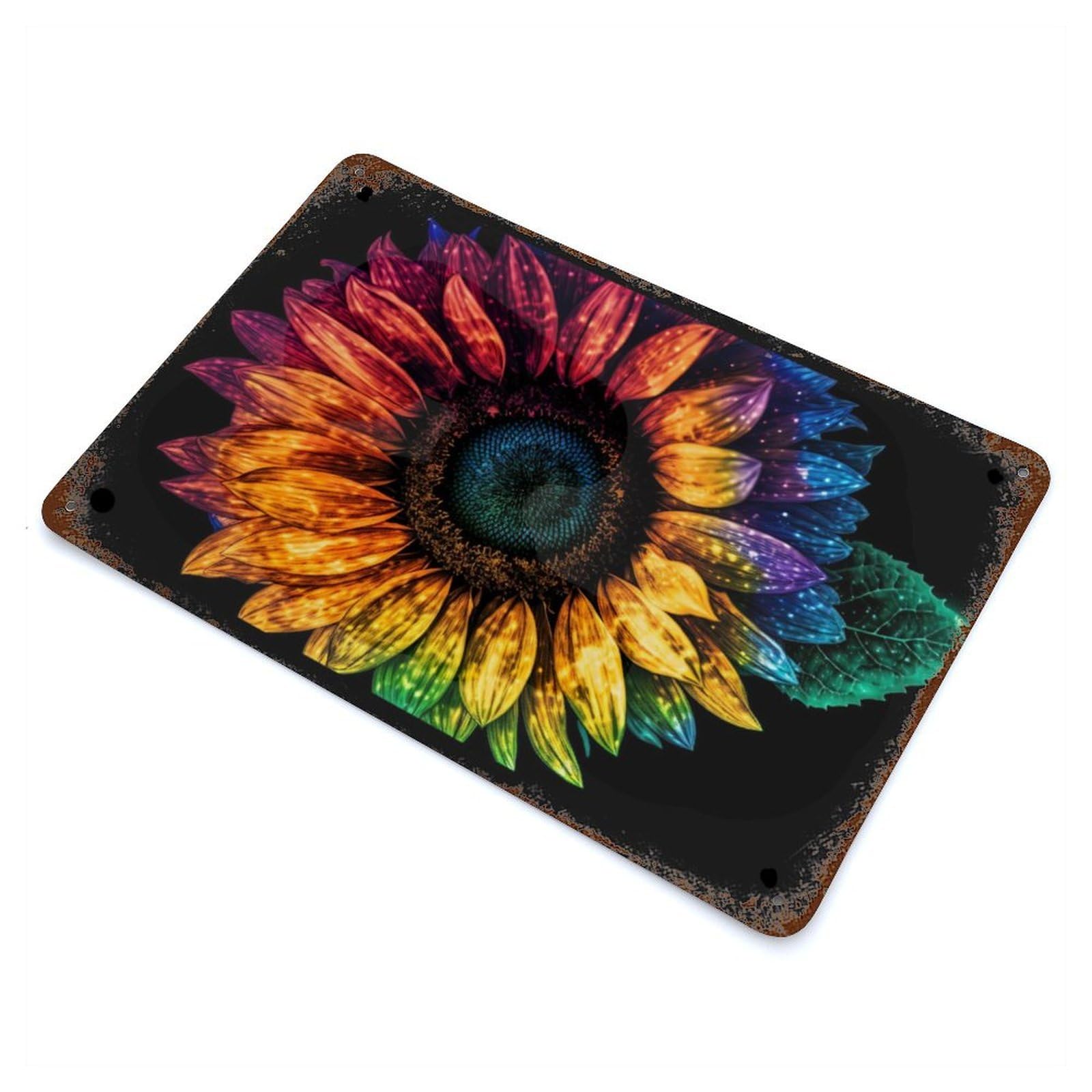 Sunflower Psychedelic Decorative Tin Sign 11.8"x7.9", for Bistro, Counter And Cafe Decor, Retro Wall Decor