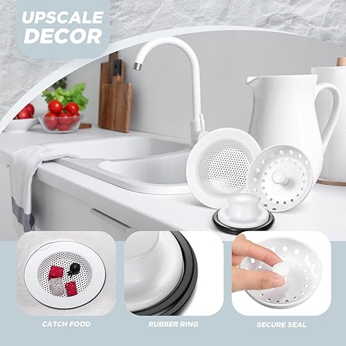 Vista 45 de Mudder 3 piezas de colador y tapón de drenaje para fregadero de cocina, tapón de eliminación de basura de acero inoxidable con asa, filtro universal