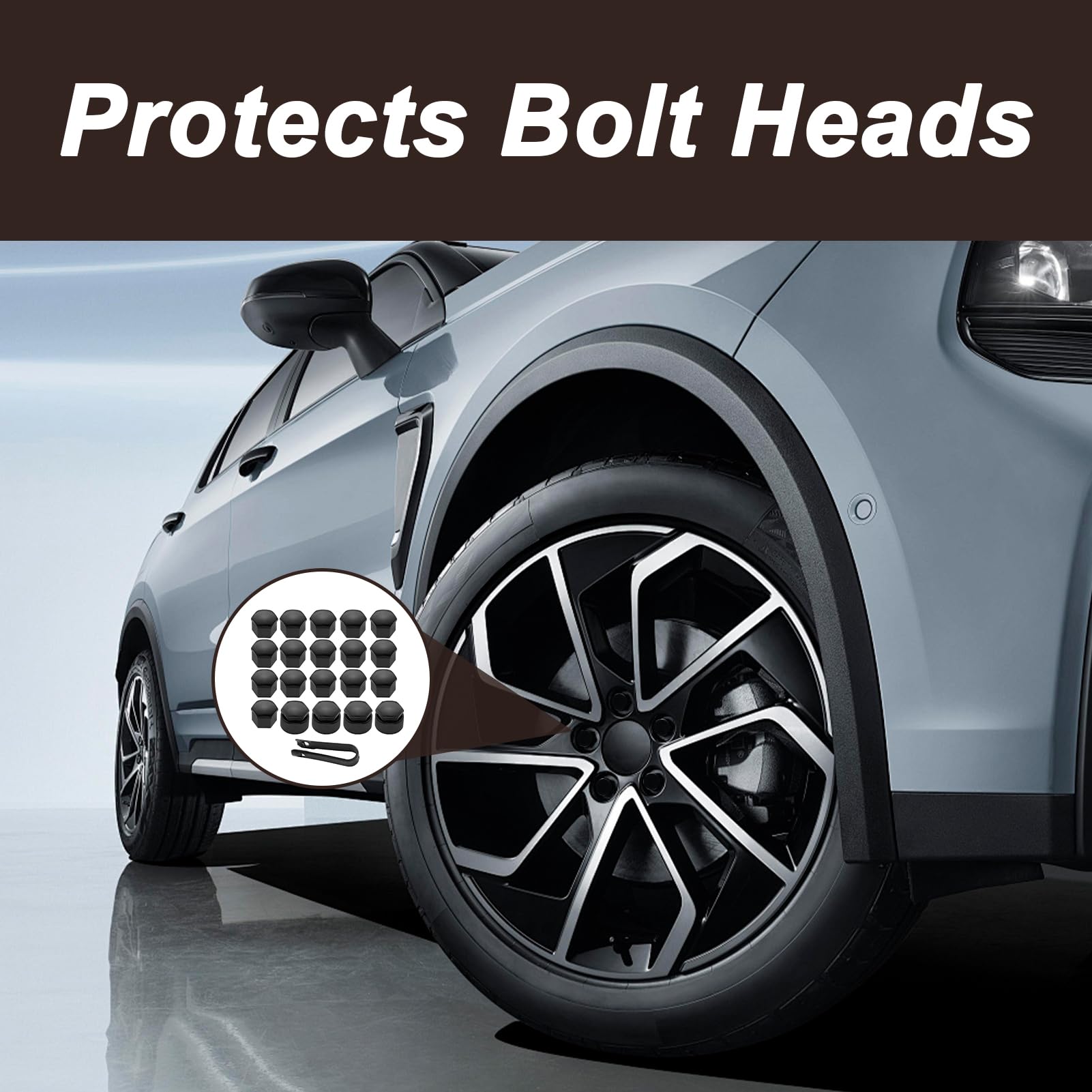 20 PCS 17mm Wheel Nut Covers Set, Wheel Nut Caps Car Bolt Caps with 16 Standard and 4 Locking Covers, Universal Push Fit Protection with Removal Tool, Bolt Cover Gloss Black for Most Vehicles - 5