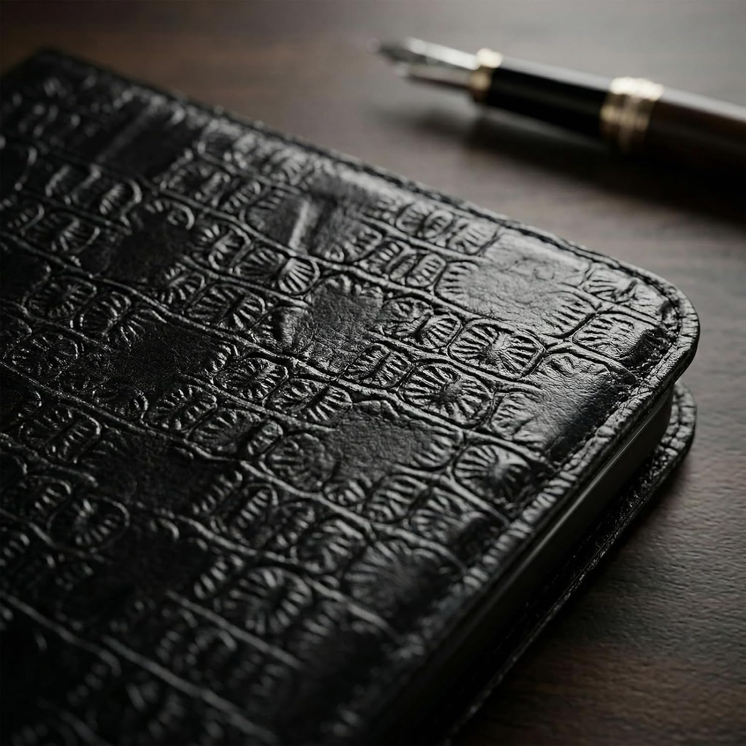 Genuine Leather Case for iPad Pro 11 Inch Case M5 2025/ M4 2024, Protective Cover with Magnetic Closure, Pencil Holder, Adjustable Stand,Black Crocodile