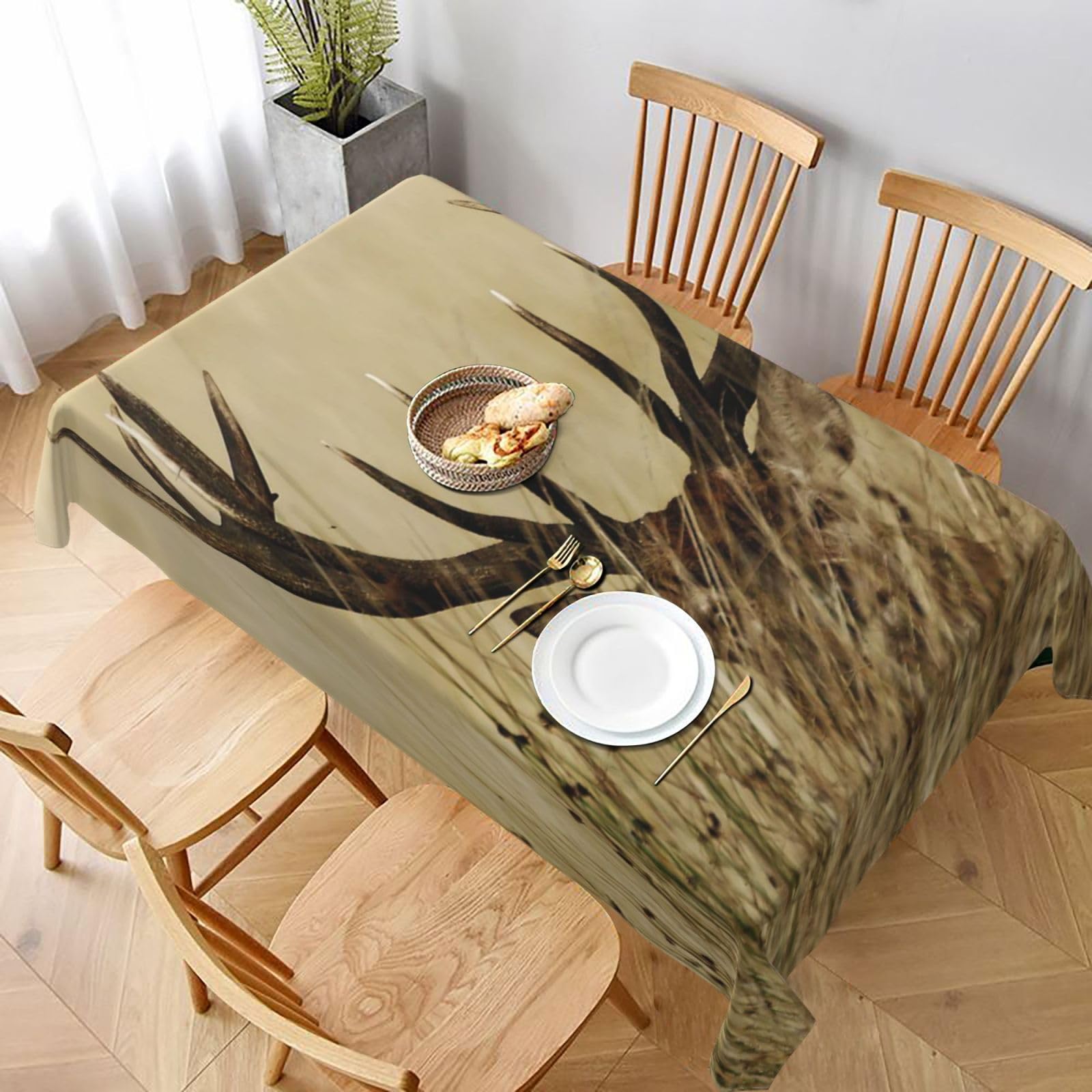 BNVSADC Whitetail Deer Fawn in Wilderness Stag Printed Rectangle Tablecloth 228x152 CM, Water Resistant Polyester Table Cloth Decorative Fabric Table Covers for Kitchen Dining Table Parties Camping