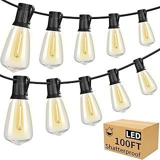 LED Outdoor String Lights 100Ft with 52 Waterproof Shatterproof ST38 Vintage Edison Bulbs, Outside Outdoor Lights for Patio Lights Outdoor Lighting, Cafe, Bistro, Backyard, 2700K Dimmable