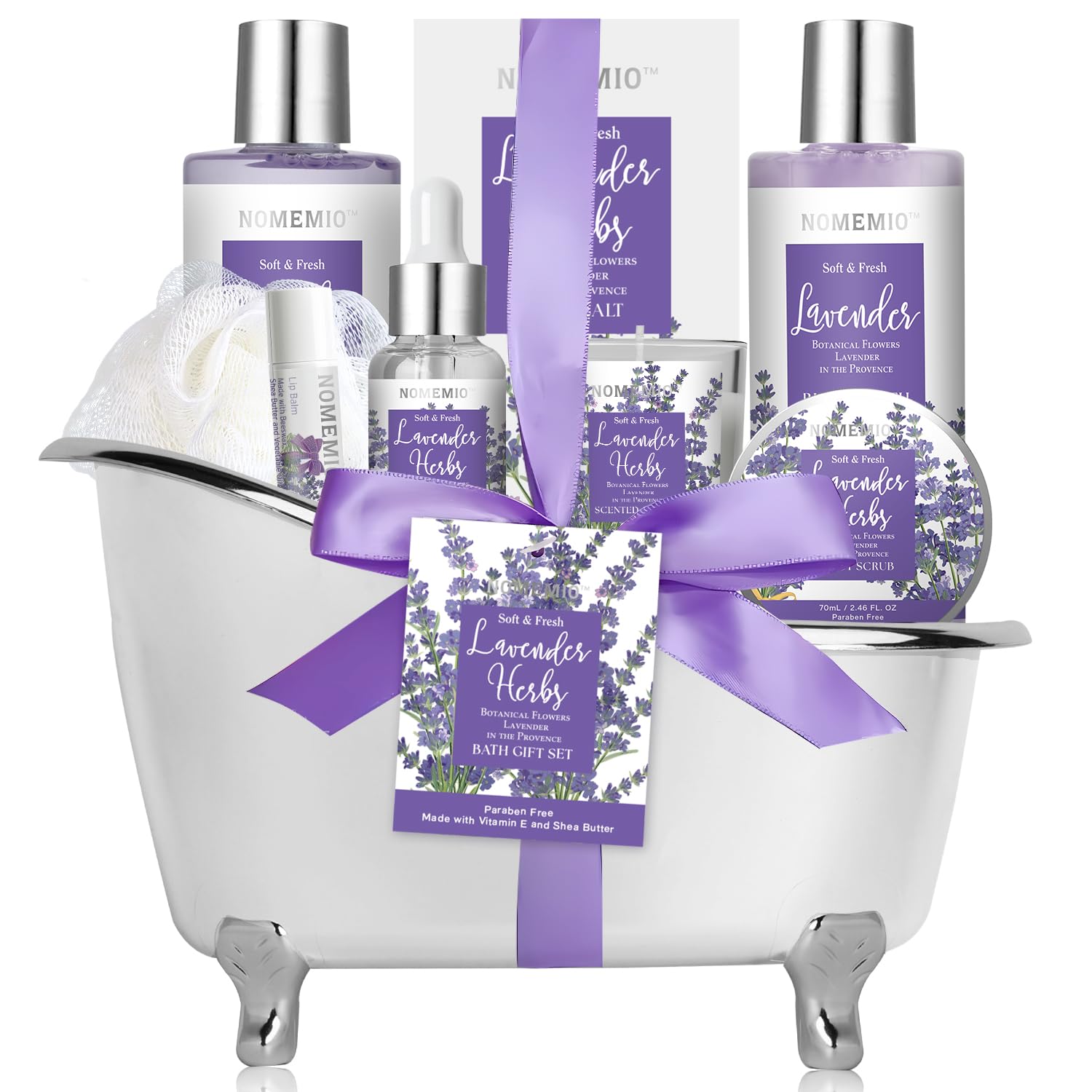 Valentine's Day Gift for Women, Spa Gift Basket for Women, 8pcs Lavender Spa Kit Set with Body Wash, Bubble Bath, Scrub, Bath & Beauty Skin Care Gift Sets, Christmas Gifts Set for Women, Her, Mom