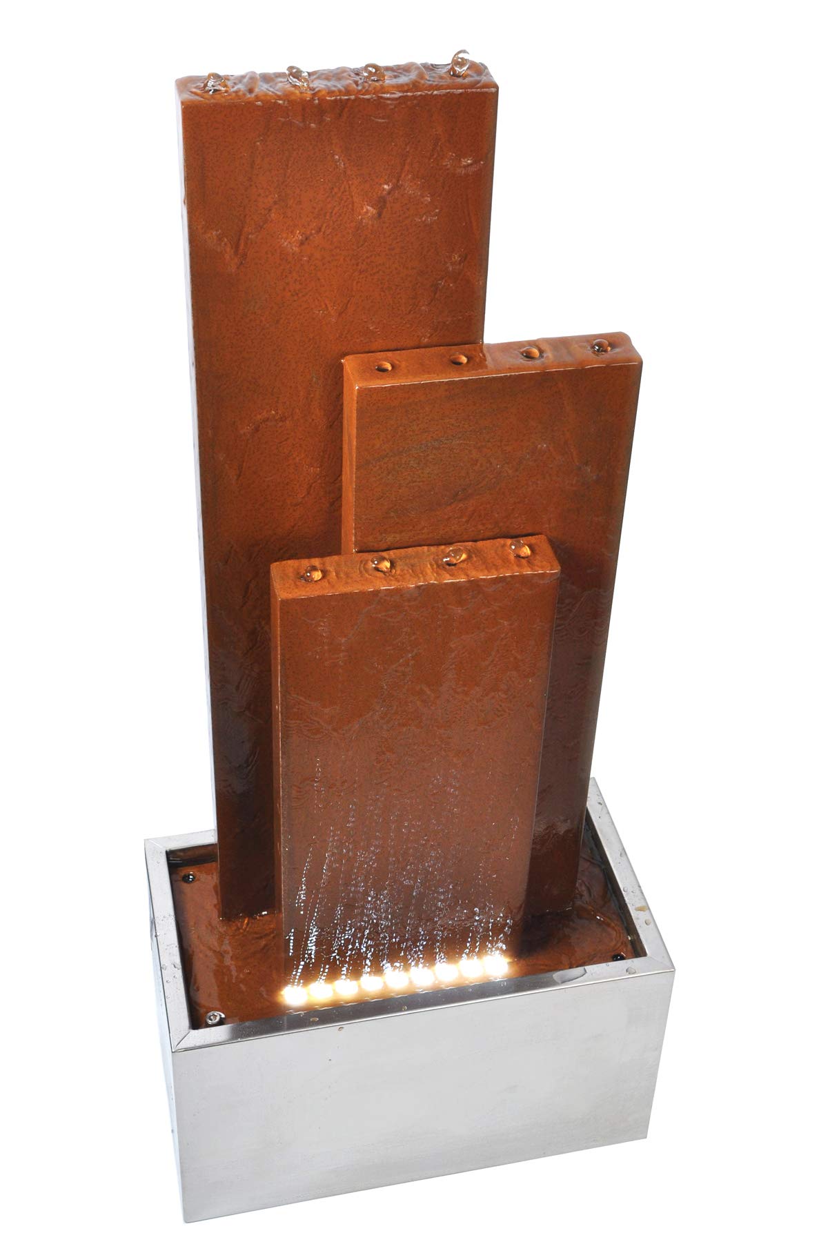 Köhko® Springbrunnen Chile Höhe 104 cm mit LED-Beleuchtung und 3 Wasserwänden aus Cortenstahl und Edelstahl Gartenbrunnen Zimmerbrunnen 32002