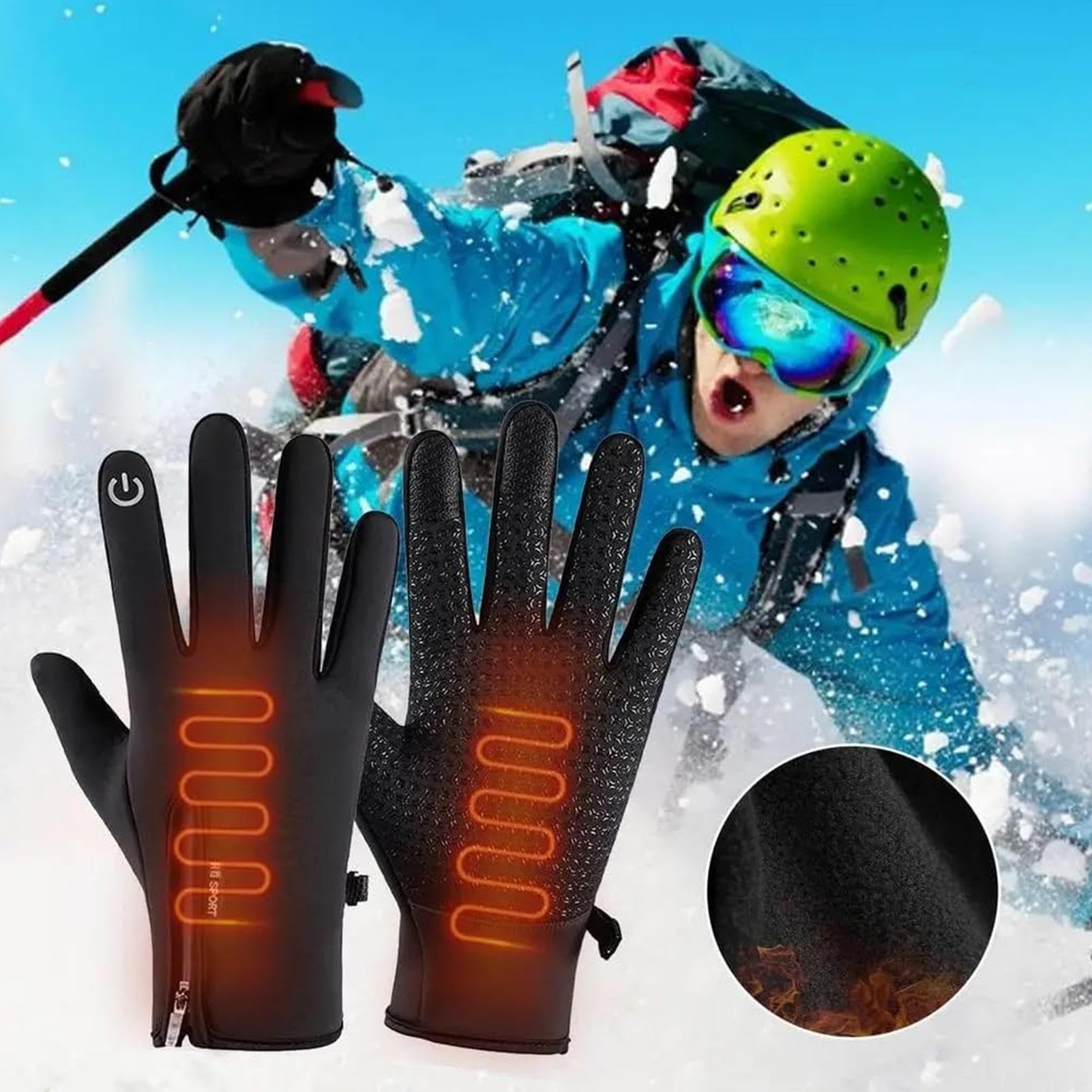 Moufles de ski chauffantes d'hiver – Gants de ski chauffants avec chargement USB, moufles imperméables pour amateurs de plein air par temps froid – Pour la conduite, la randonnée