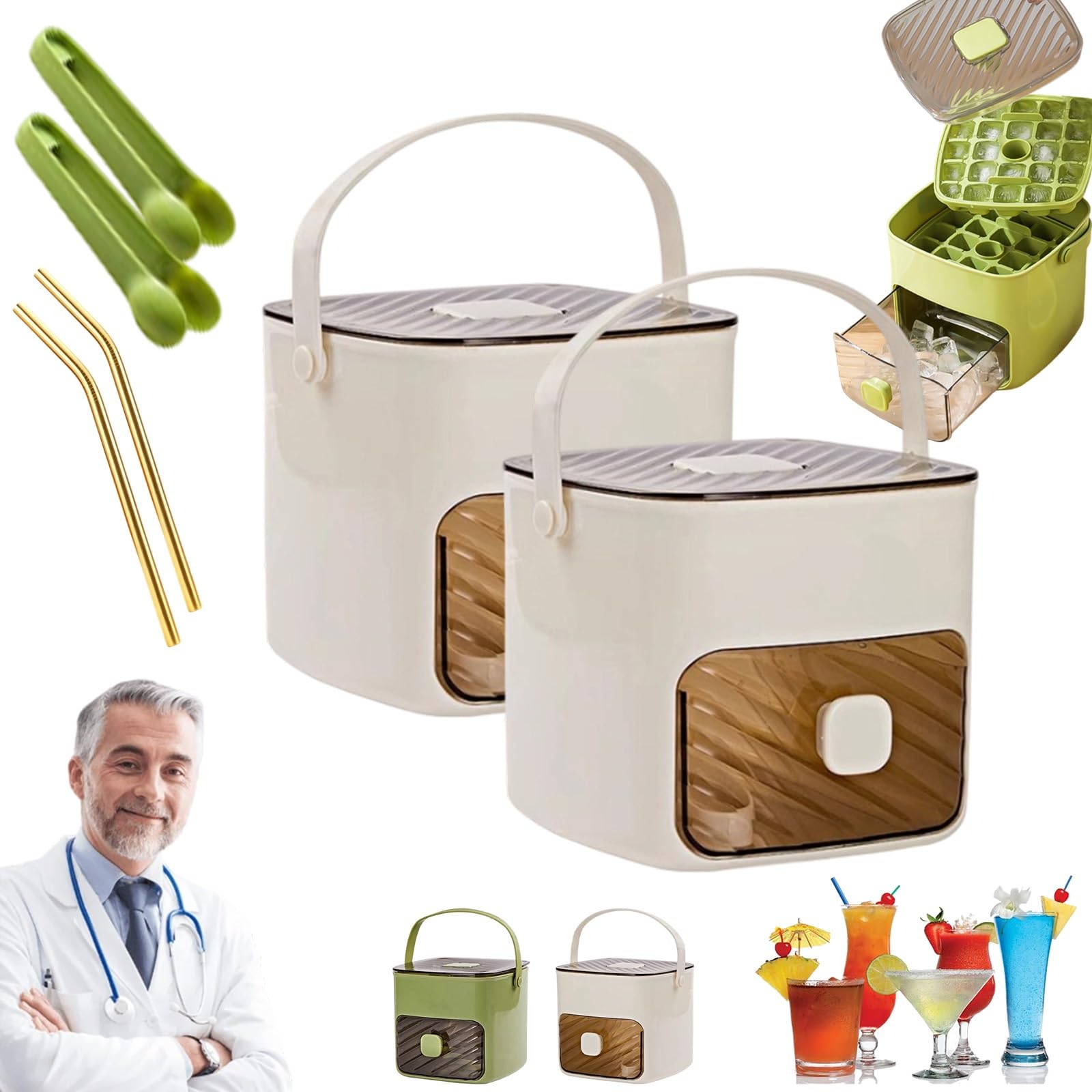 Portable Ice Cube Maker, Portable Ice Maker with Lid and Storage Box 48 Ice Cubes, Quick Ice with Just One Button, Expand Your Ice Making(C)