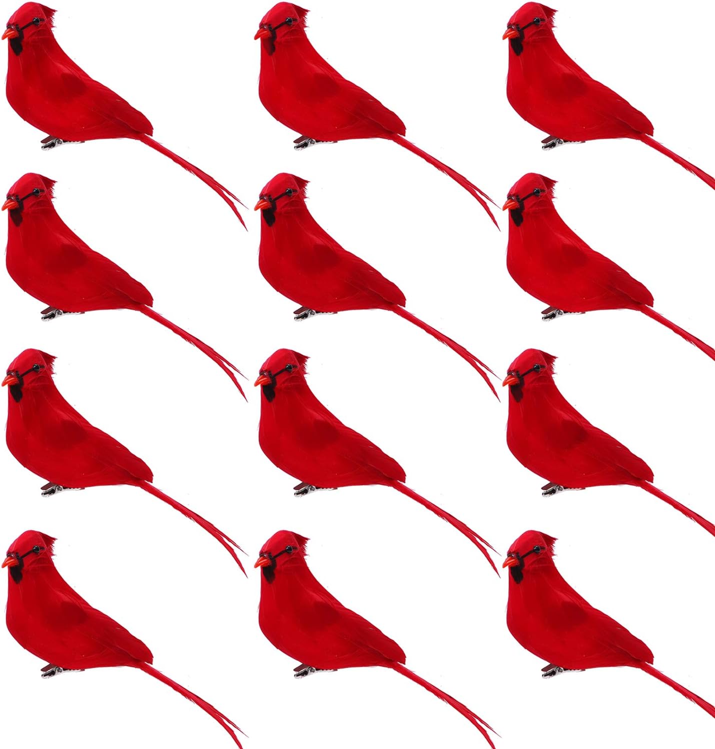 Aneco 12 Packs Artificial Cardinal Red Bird 5.5 Inch Christmas Clip-on Cardinal Christmas Tree Wreath Ornament Decorations