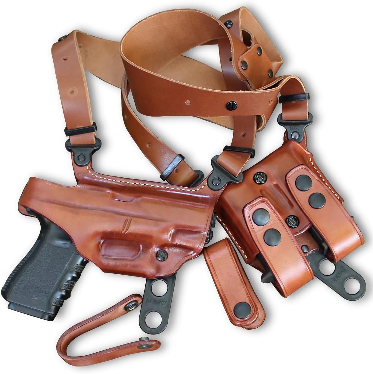 Premium Leather Horizontal Shoulder Holster System with Double Magazine Carrier for CZ SP-01 Phantom 4.7', Right Hand Draw, Brown Color #1004#