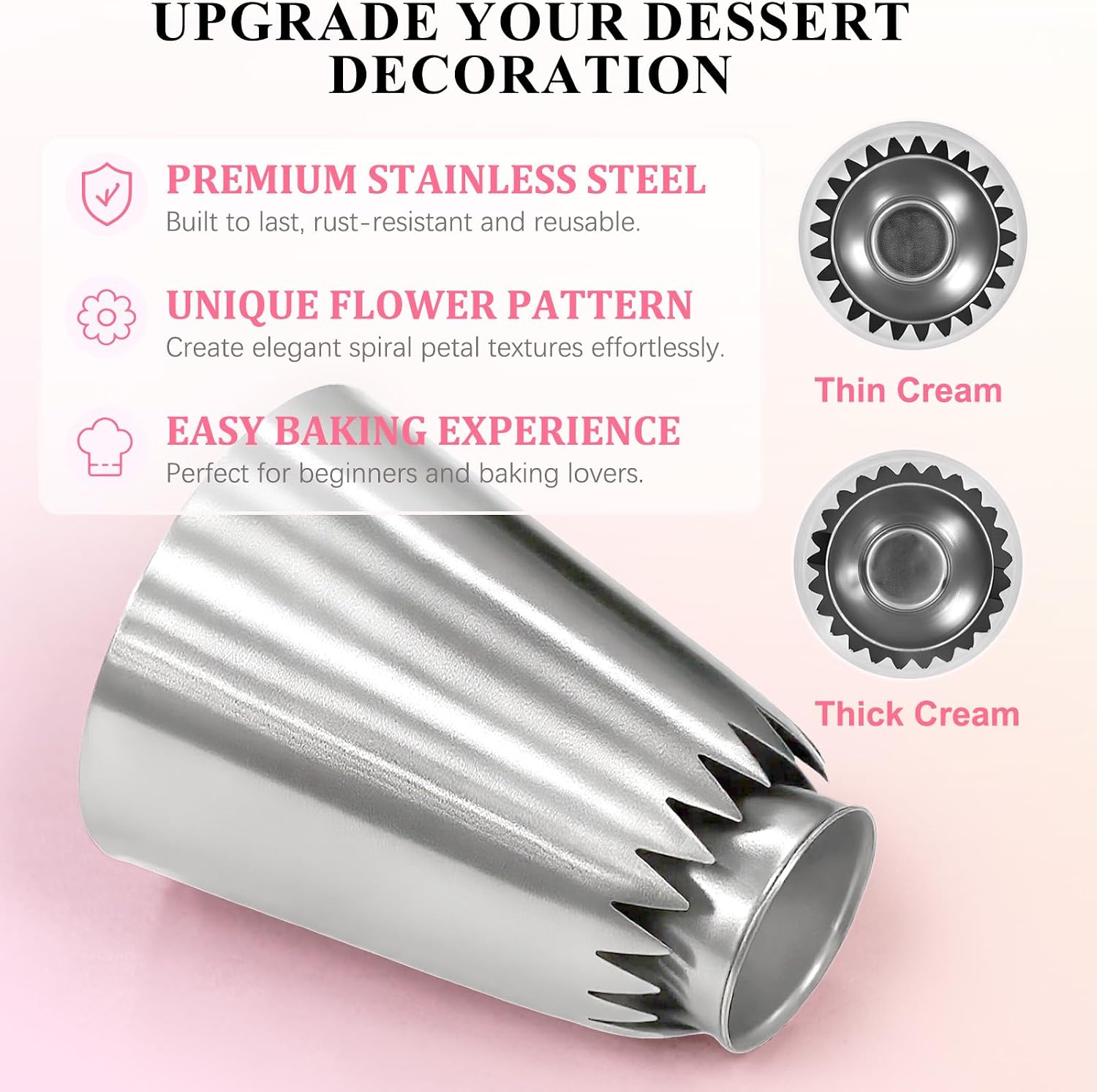 RoseFlower 4 PCS Large Piping Tips Set - Grade Stainless Steel Big Piping Nozzles Kit for Pastry Cupcakes Cakes Cookies Decorating Supplies Baking Set #1