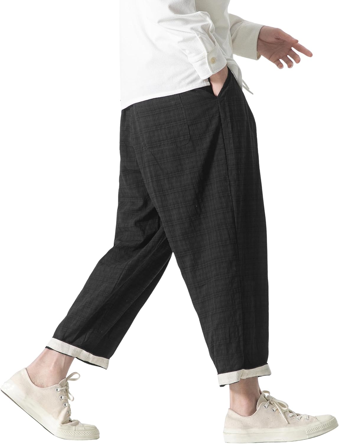 PRIJOUHE Men's Casual Capri Pants Elastic Waist Wide Leg Loose Baggy Harem Pants Breathable Summer Beach Pant - Image 5