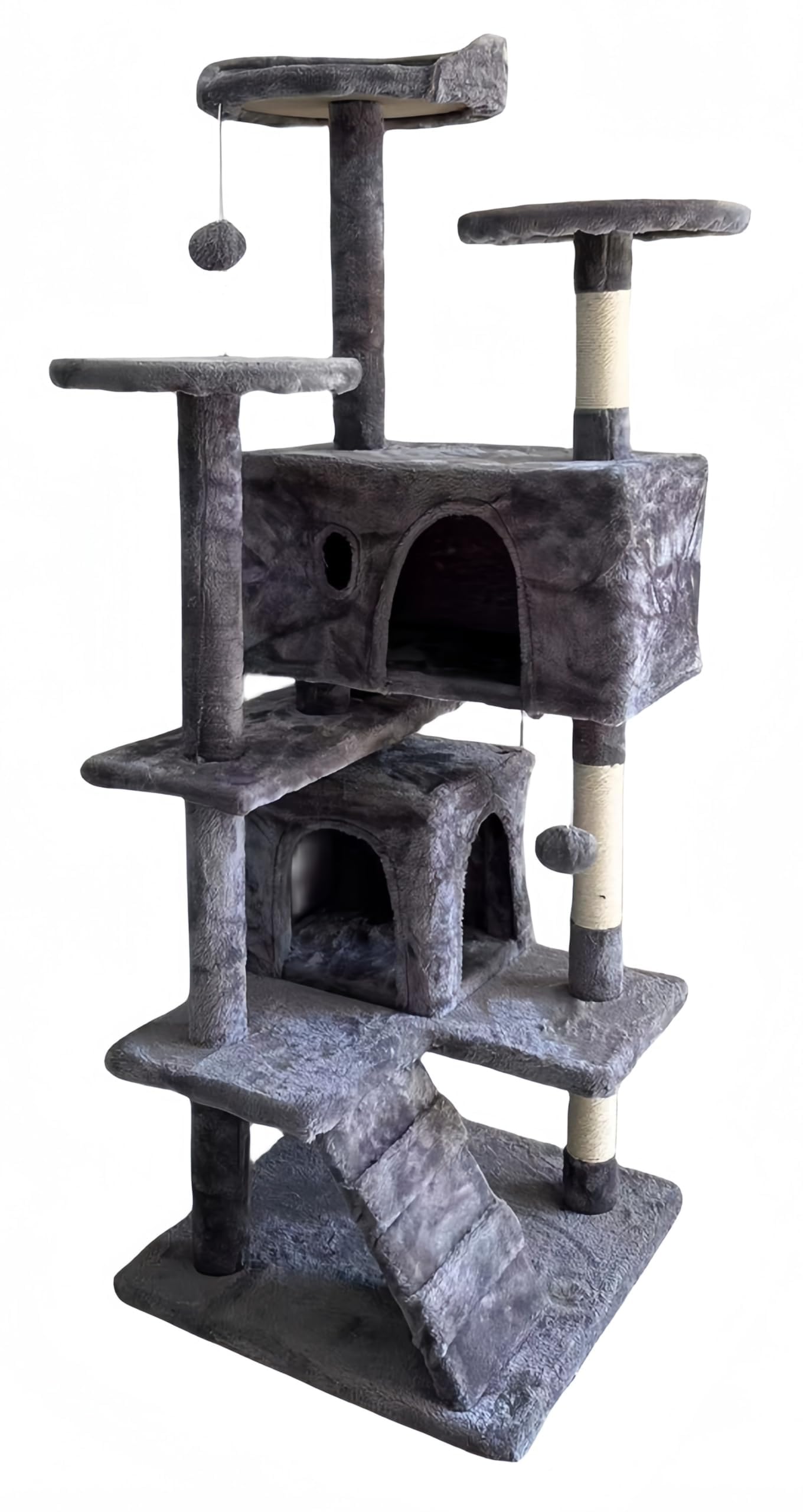 Requena Cat Tree - 138cm Cat Tree with Scratching Posts & Ladder for Playful Cats- Multi-Level Cat Climber Tower Offers Stability, Comfort & Fun- Perfect Cat Tower for Indoor Adventures- Dune Ash Grey