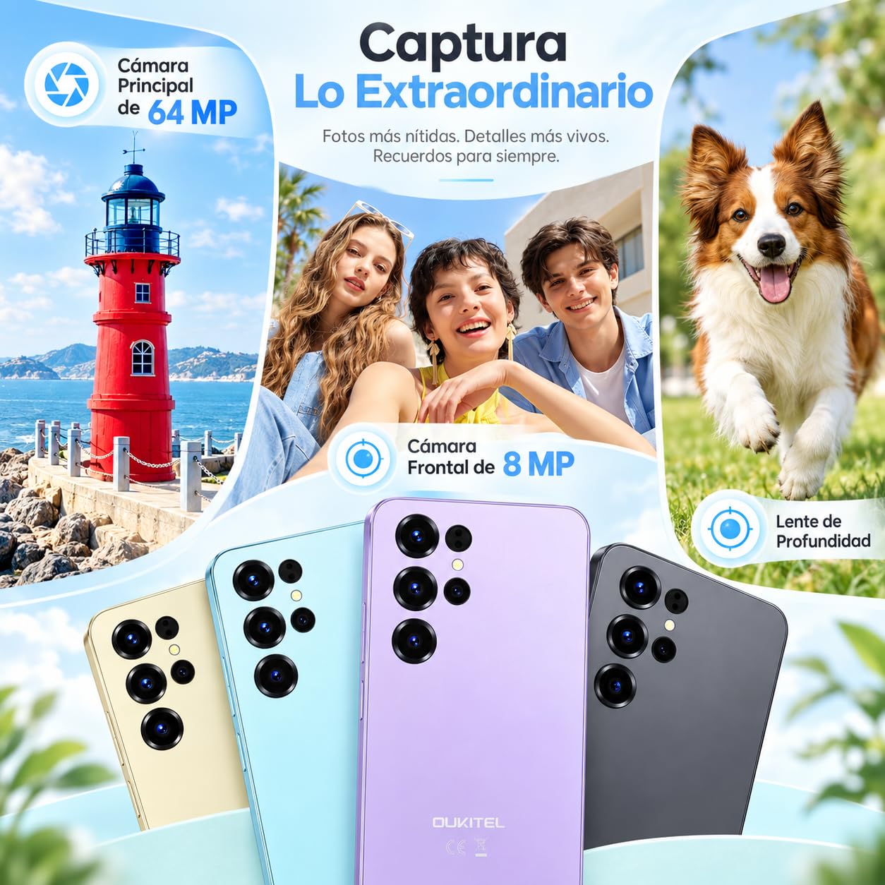 OUKITEL C68 Telefonos Moviles Libres 2026, 16GB +128GB/TF 1TB Android 15 Smartphone, Cámara 64MP+8MP, Batería 6000mAh, 7.2" HD+ 120Hz Pantalla Teléfono Inteligente, Dual SIM/Face ID/Fingerprint, Negro