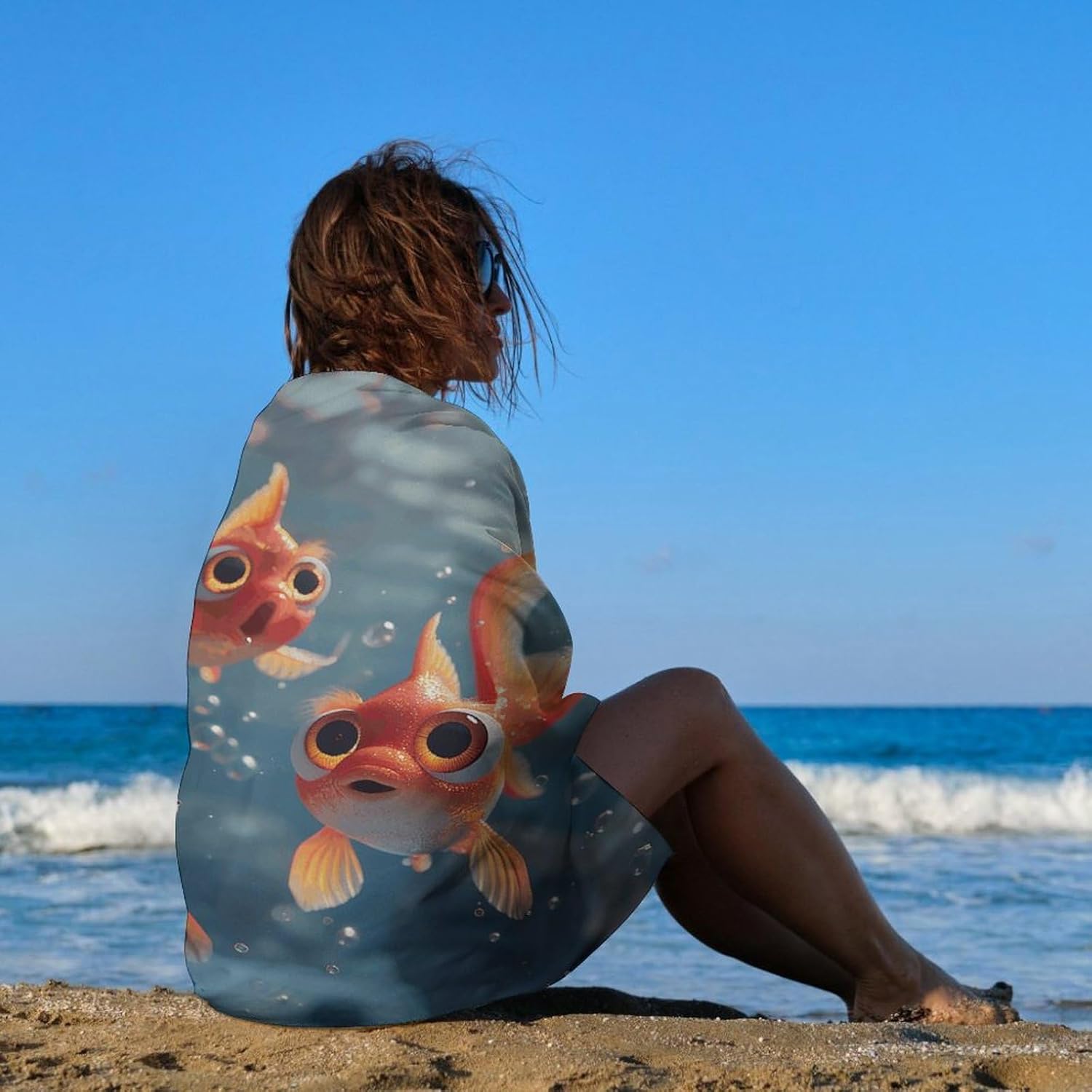 Swimming Towel, Big Eyes Goldfish Printed Fashion Towel,Portable Towel,Durable Towel