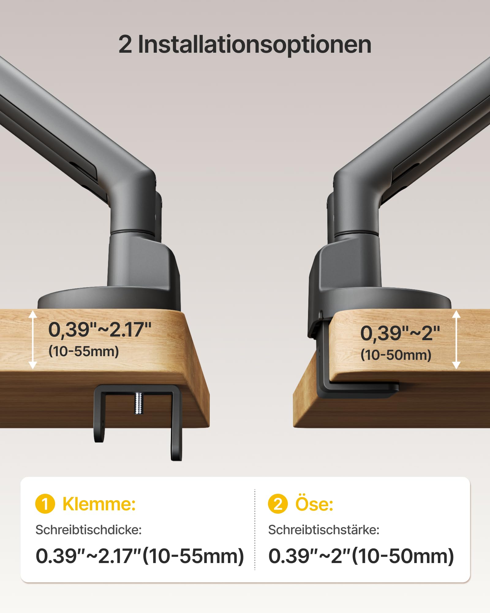 monTEK Brazo Monitor Doble de 17 a 35 Pulgadas con USB A/C 3.0 | Soporte de Doble Pantalla Resistente, Ajustable con Muelle hasta 11kg, VESA 75/100mm, Inclinable y Giratorio, Gris Oscuro