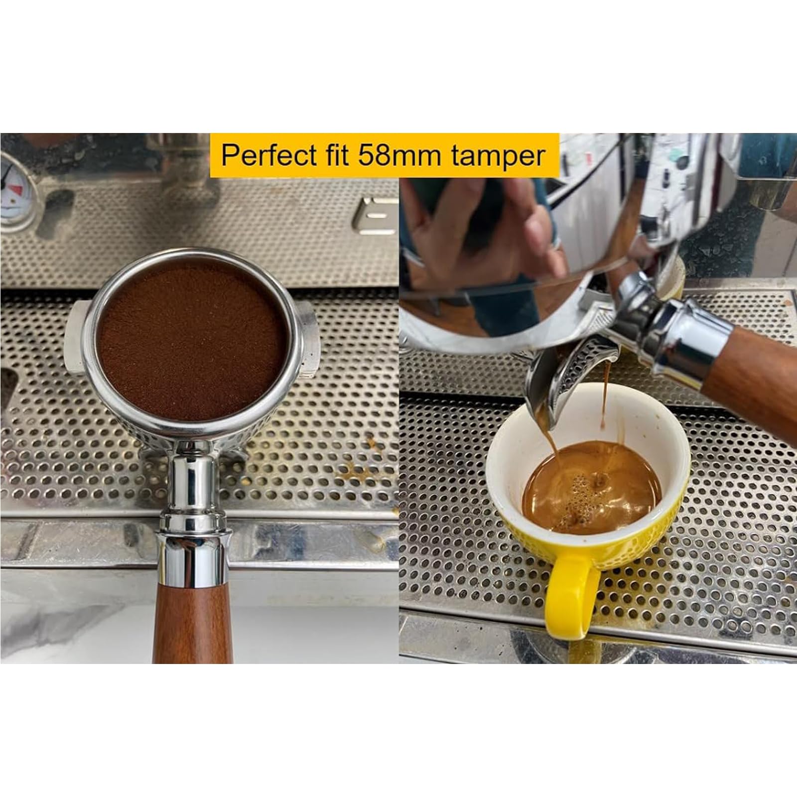 Portafiltro sin fondo de doble boquilla de 58 mm con mango de madera de haya maciza para cafetera espresso E61, portafiltro duradero y elegante para la serie Barista