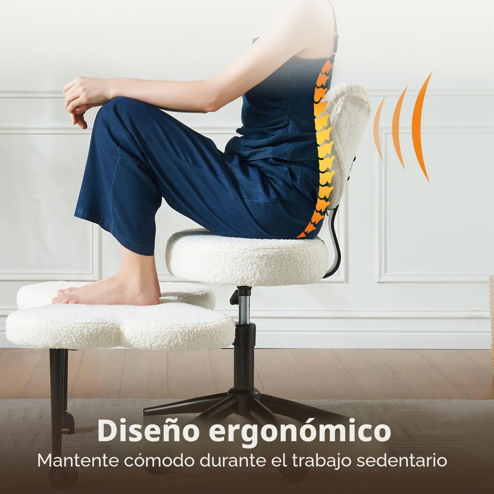 Pinmoco Silla ergonómica con patas cruzadas, giratoria de 360° y ruedas, asiento ajustable para TDAH, apoyo lumbar fuerte, muebles elegantes de oficina en casa, tela