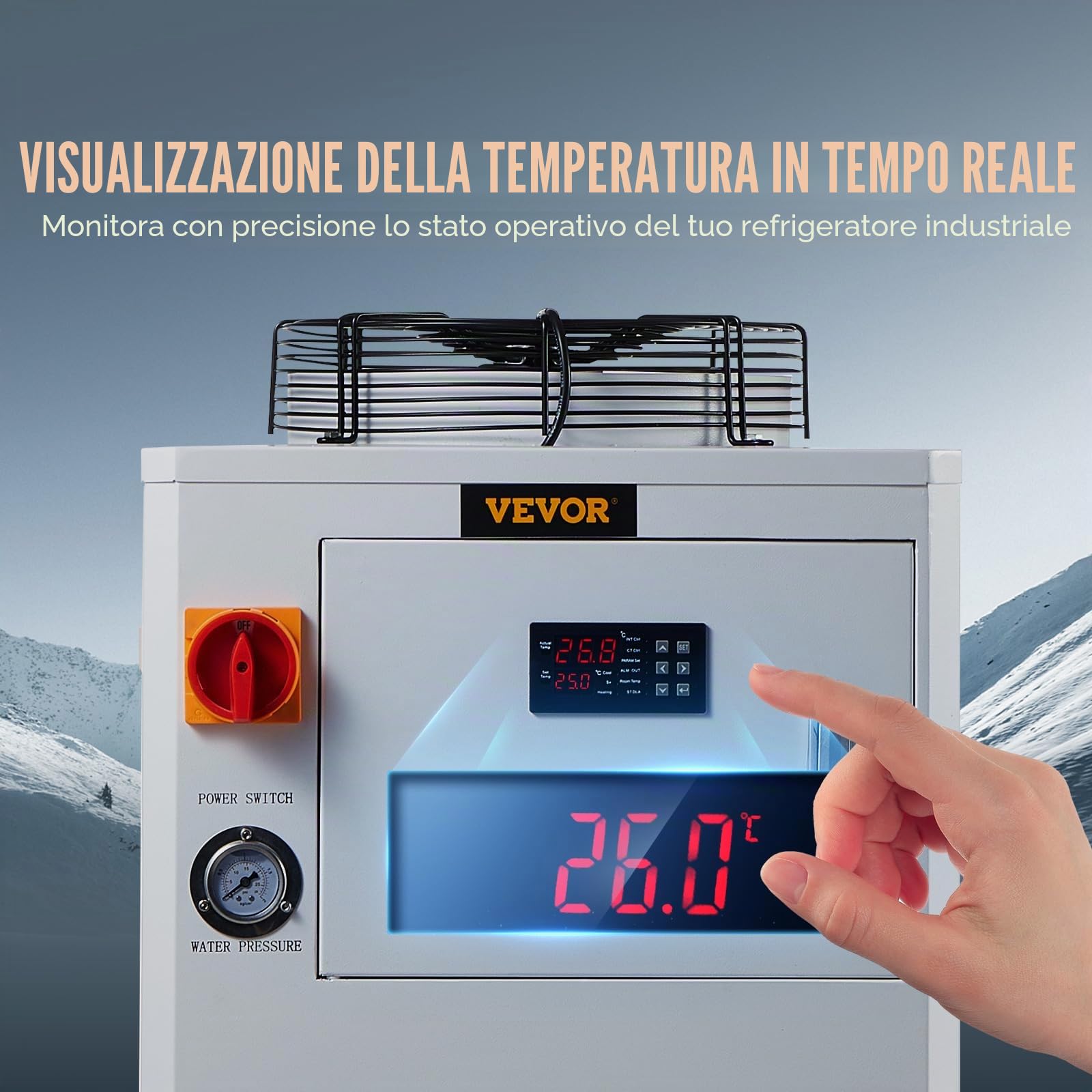 VEVOR Raffreddatore ad acqua industriale, CW6000, sistema di raffreddamento ad acqua 1500 W con compressore, capacità del serbatoio dell'acqua 15 l, portata massima 65 l/min, per macchina di