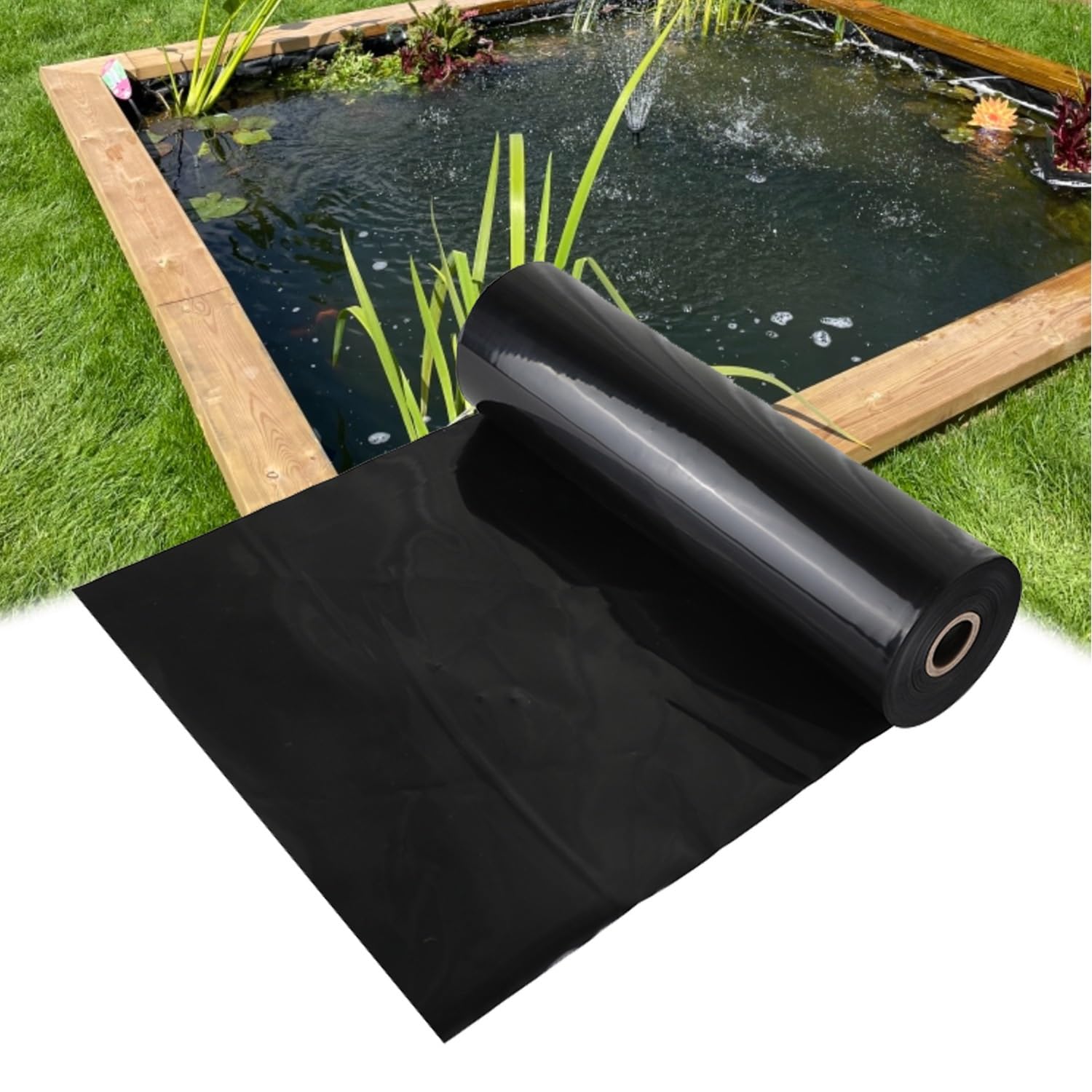 Pond Liner Garden Flexible Pond Membrane HDPE 2x2m 2x3.0m 3x3.0m 5x5m 6x8m Heavy Duty Outdoor Tarpaulin for Fish Pond Fountains Streams Wildlife Waterfall Impermeable Liner(Size:10x10M)