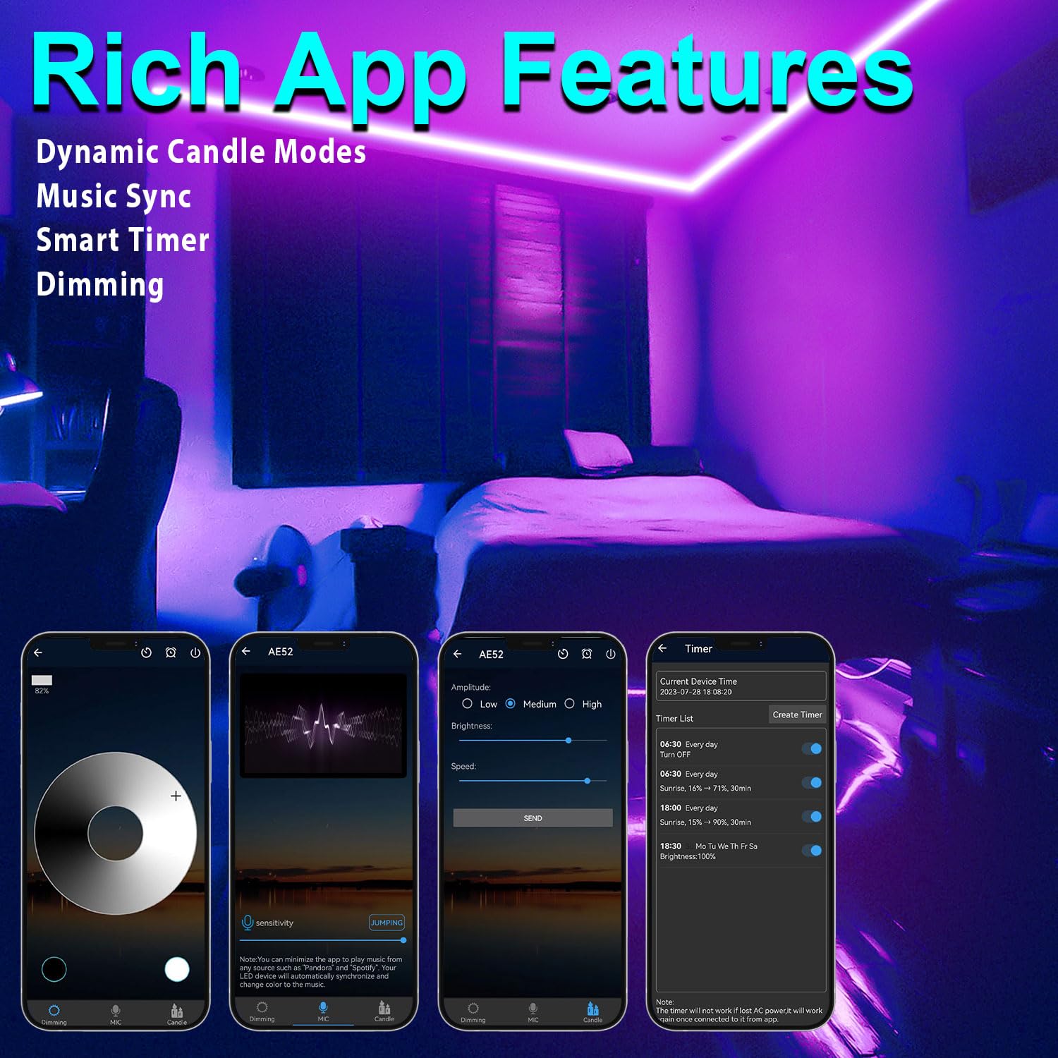 TENDIST 115FT Black Light Led Strip App Control, Black Light for Glow Party with Remote, Smart Purple Blacklight Strip Light Adhesive, UV Light Strip for Halloween Decor, Bedroom, Tapestry, Poster